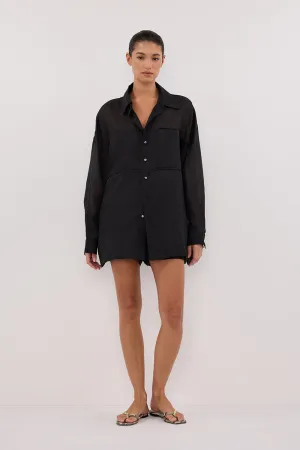 KAI BLACK OVERSIZED RAMIE LONG SLEEVE SHIRT windproof