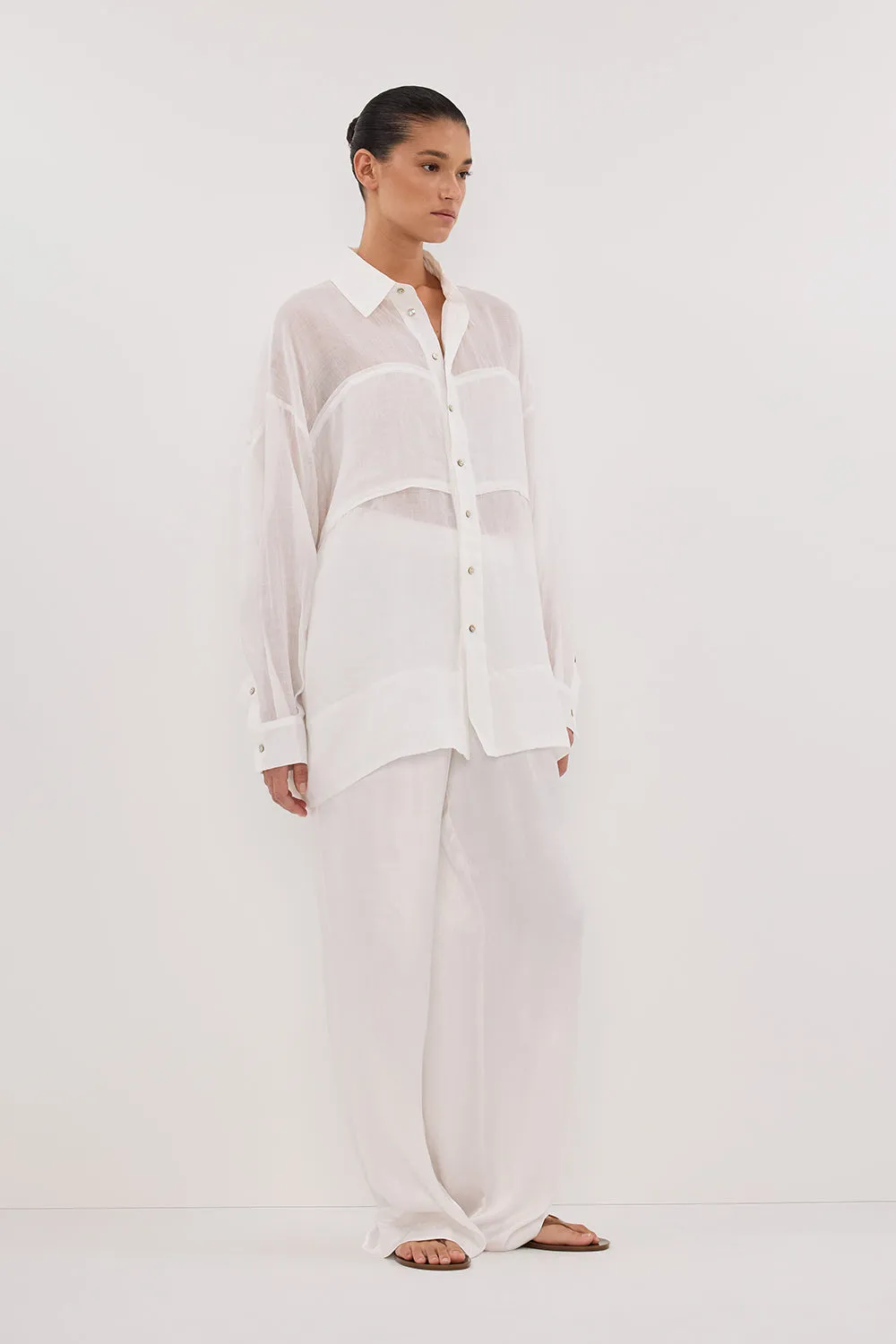 Festival wear KAI WHITE OVERSIZED RAMIE LONG SLEEVE SHIRT