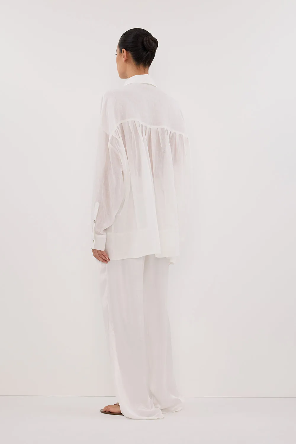 KAI WHITE OVERSIZED RAMIE LONG SLEEVE SHIRT Sleek Comfort