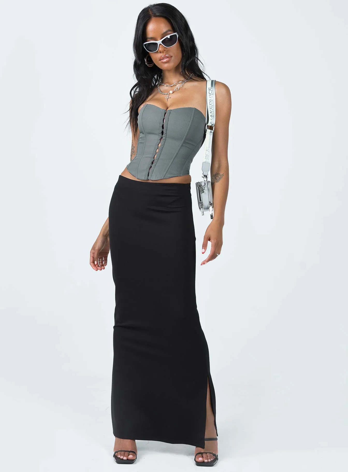 Karley Low Waist Maxi Skirt Black Graceful Look Ventilated Panels