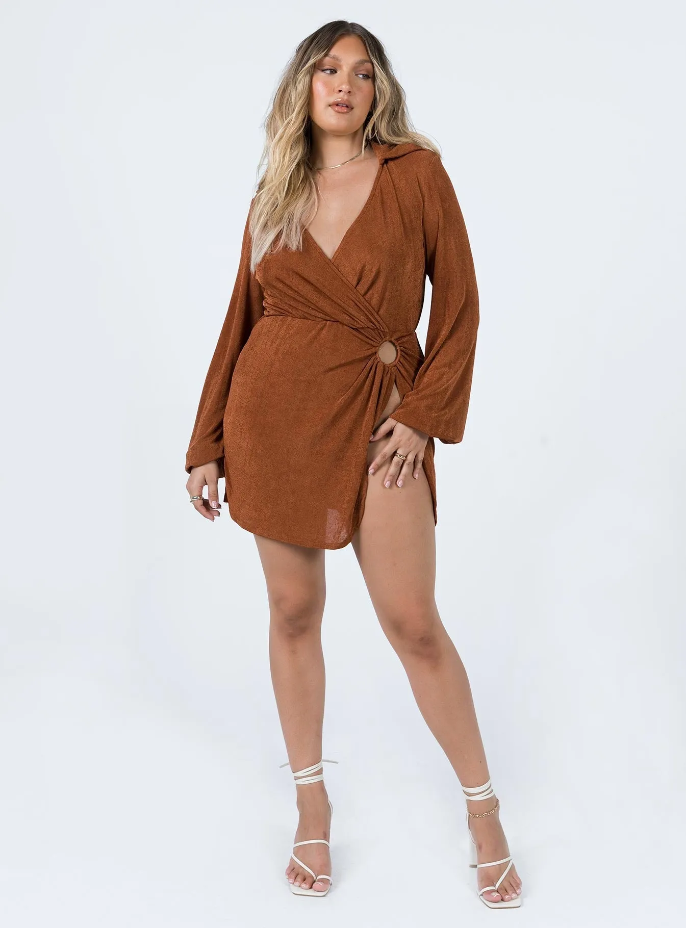 Karley Wrap Mini Dress Brown Fall Tone
