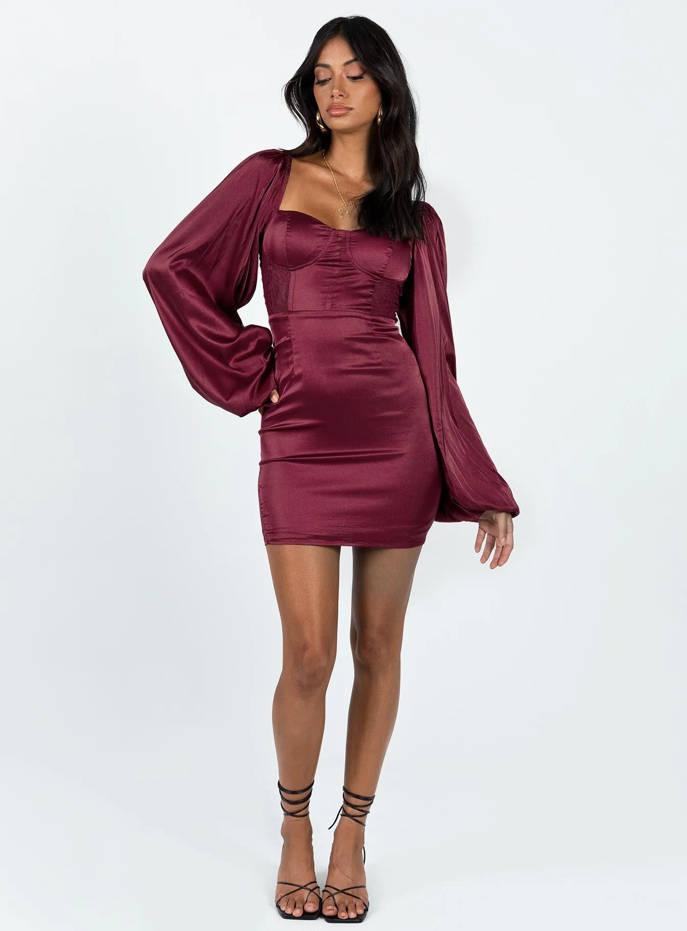 Light Outfit Pose Sweet Karuah Long Sleeve Mini Dress Burgundy