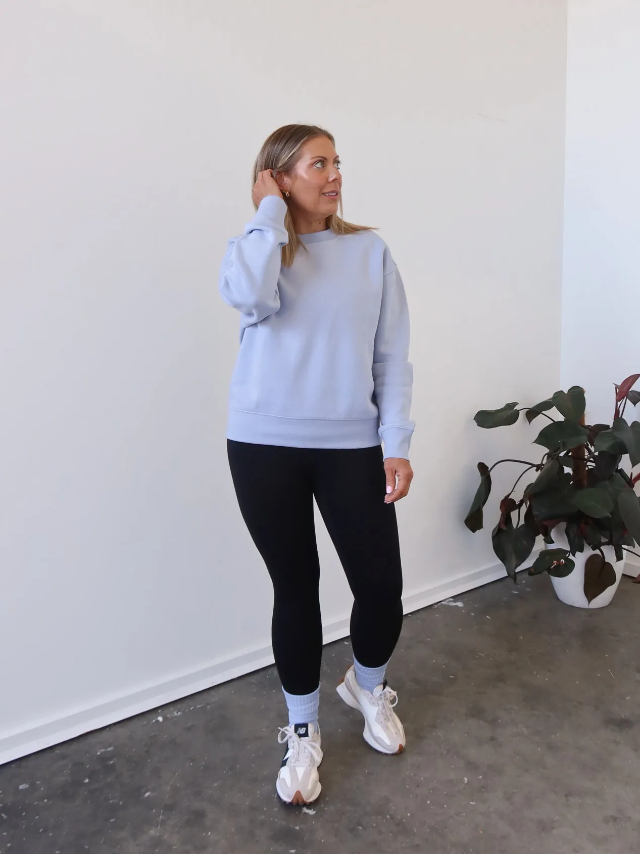 Gracie Relaxed Crew - Powder Blue date night look