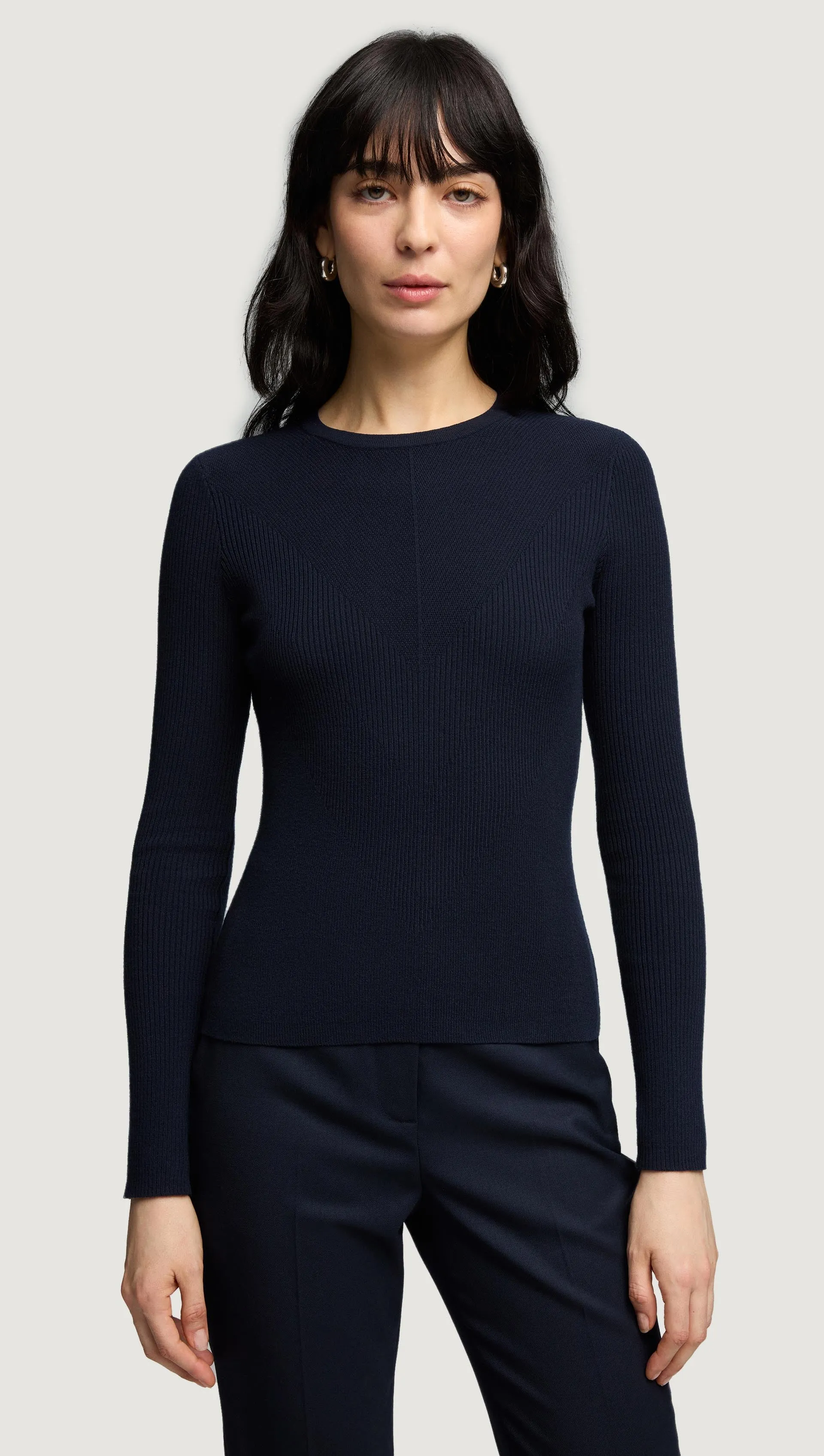 Quick Dry Weaving Outdoor Comforted Knit Longsleeve Crew in Stretch Tencel | Midnight