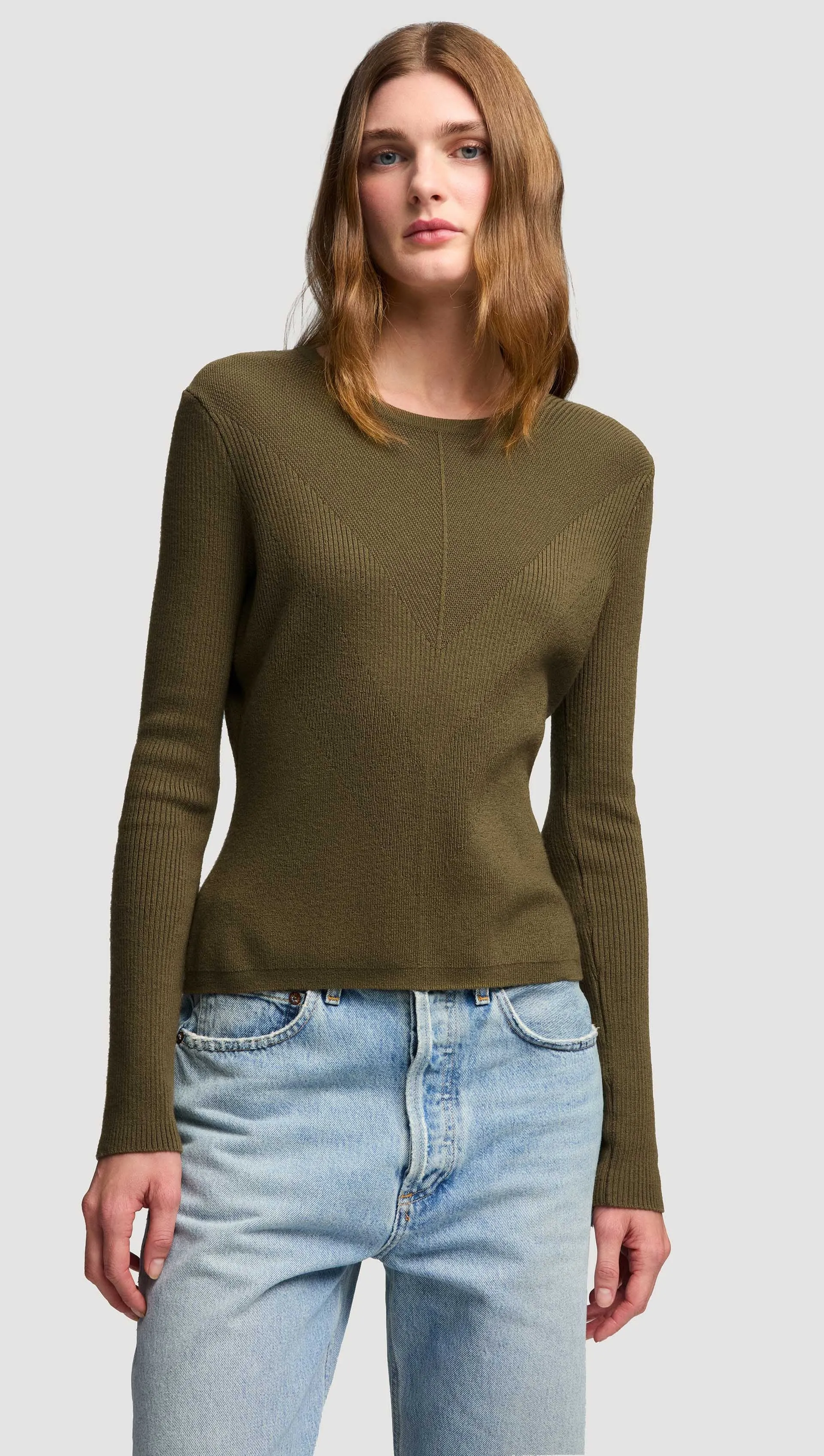 Knit Longsleeve Crew in Stretch Tencel | Ochre Lattice Ventilation Weave Chilly Days