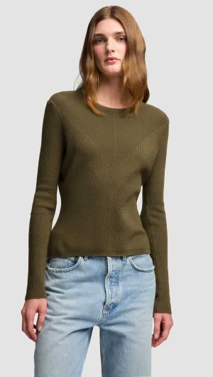 Knit Longsleeve Crew in Stretch Tencel | Ochre Lattice Ventilation Weave Chilly Days