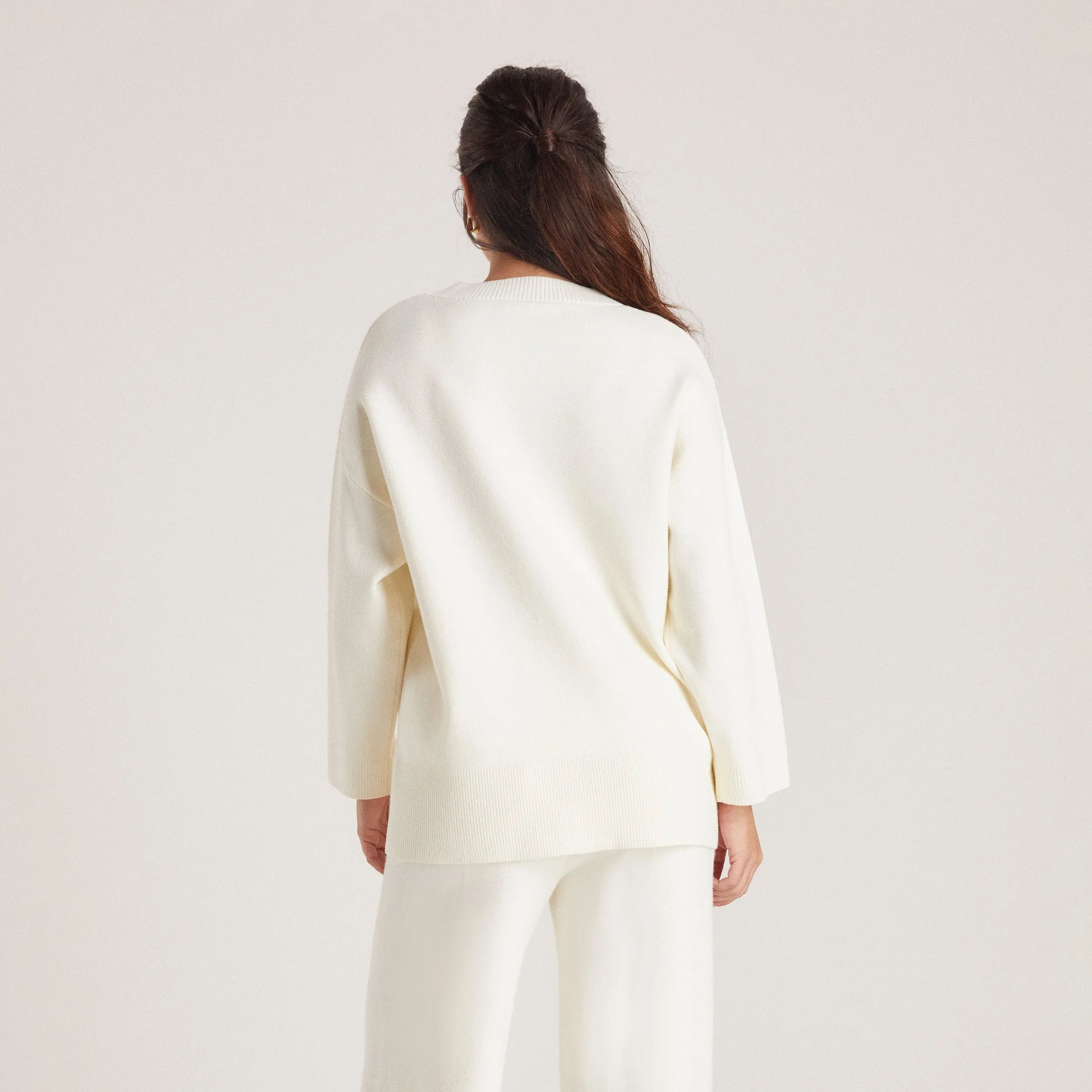 Knitted Crew Neck Jumper - Creme Casual Jacket