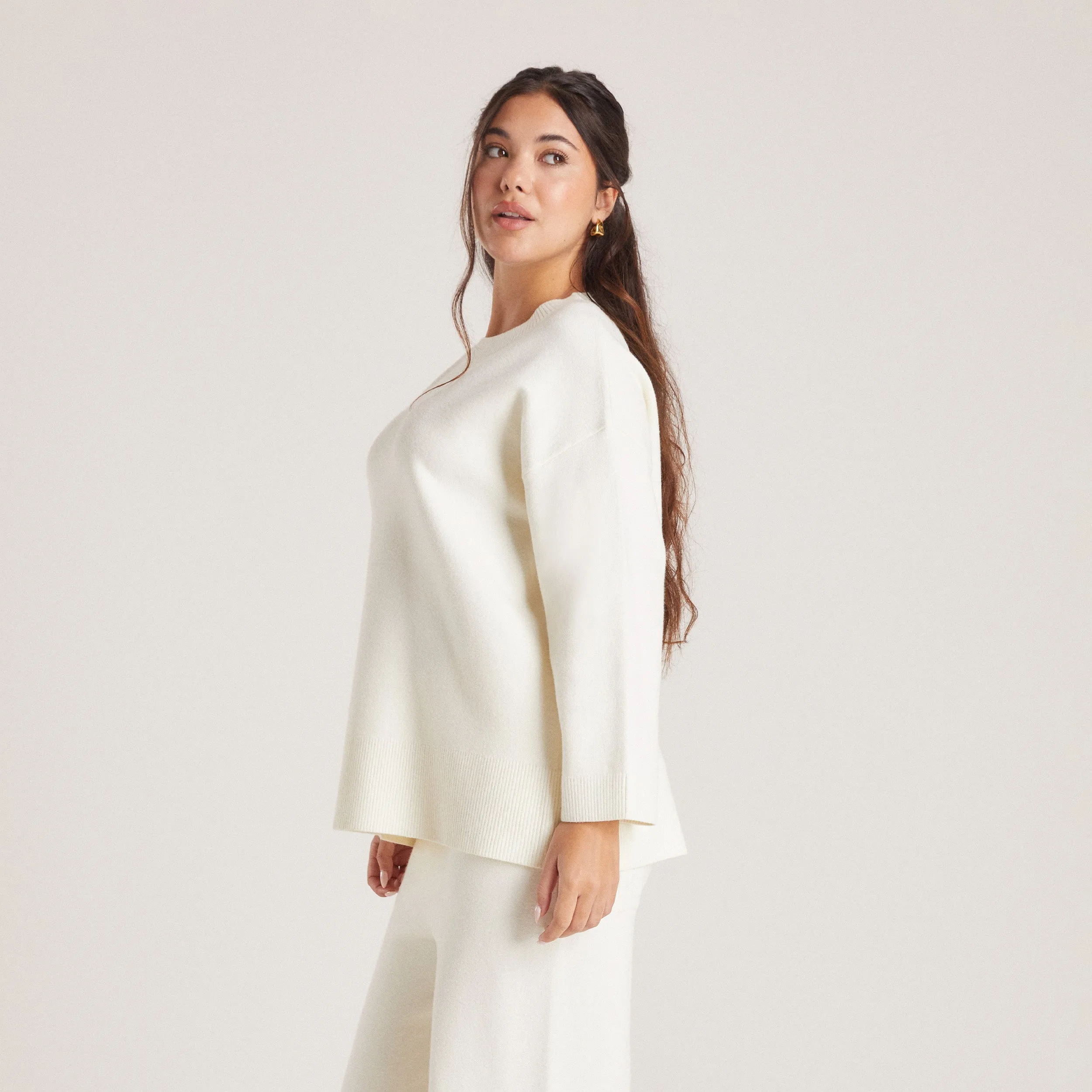 Designer goes with jeans Knitted Crew Neck Jumper - Creme