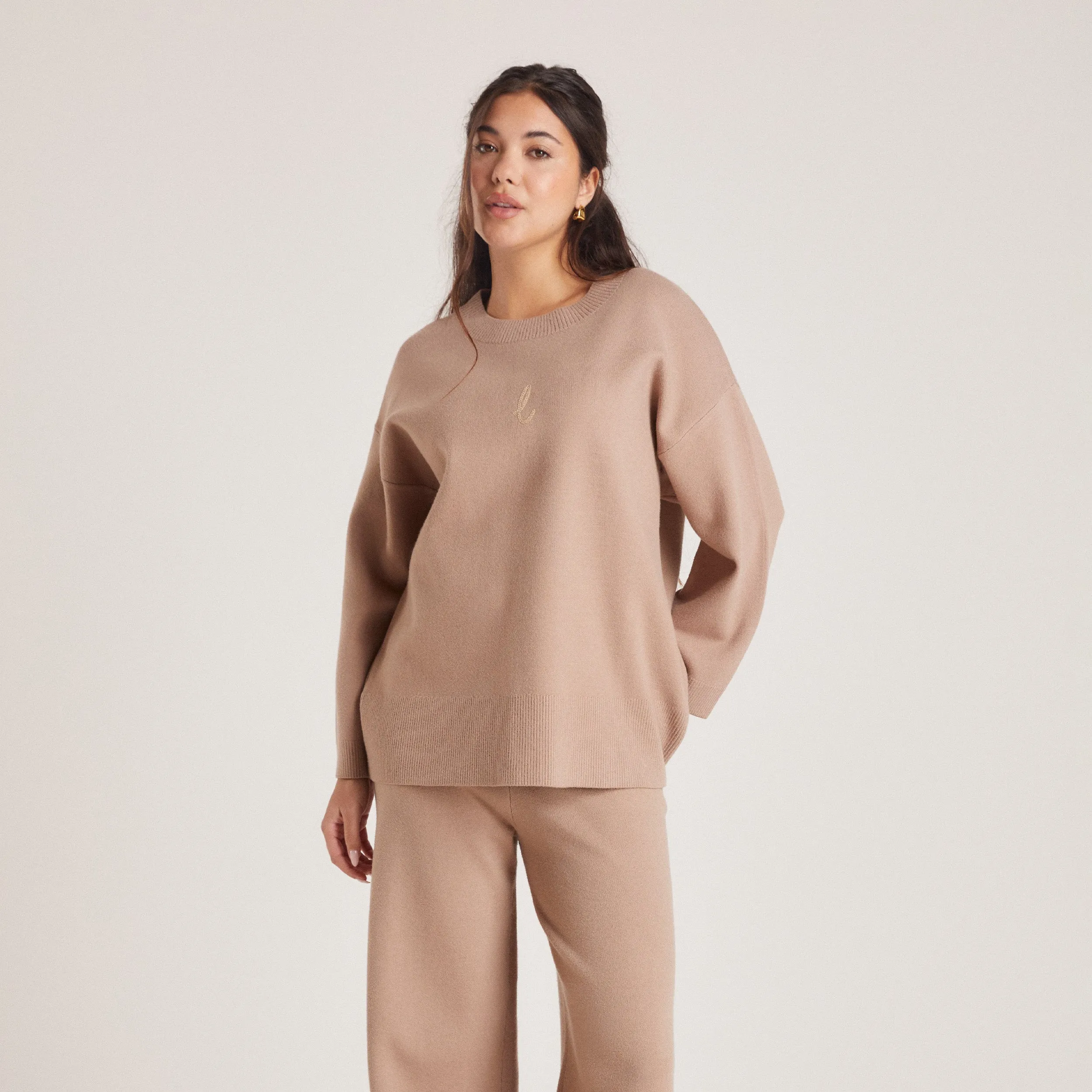 Knitted Crew Neck Jumper - Mink product family bonding