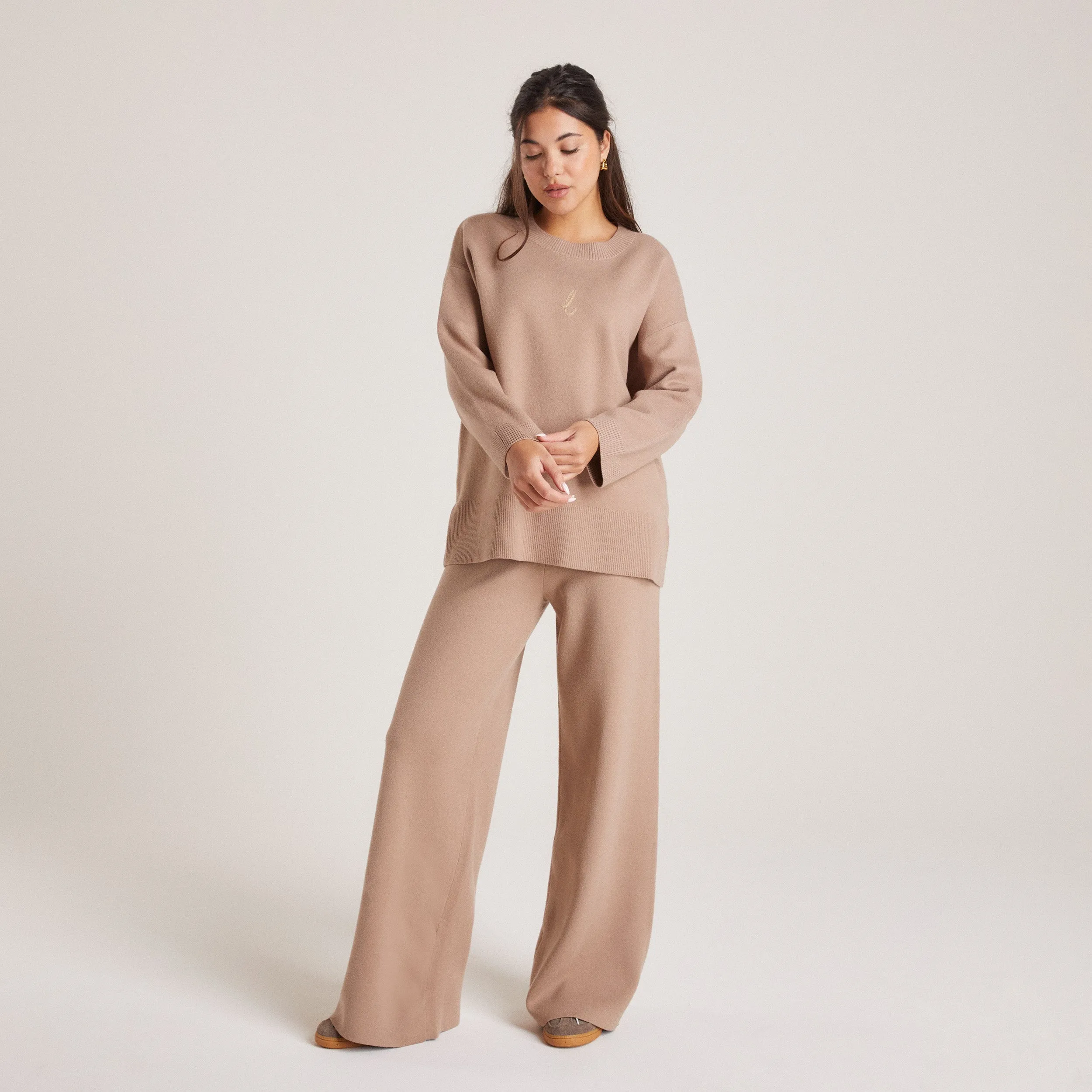 Knitted Crew Neck Jumper - Mink Customer Satisfaction