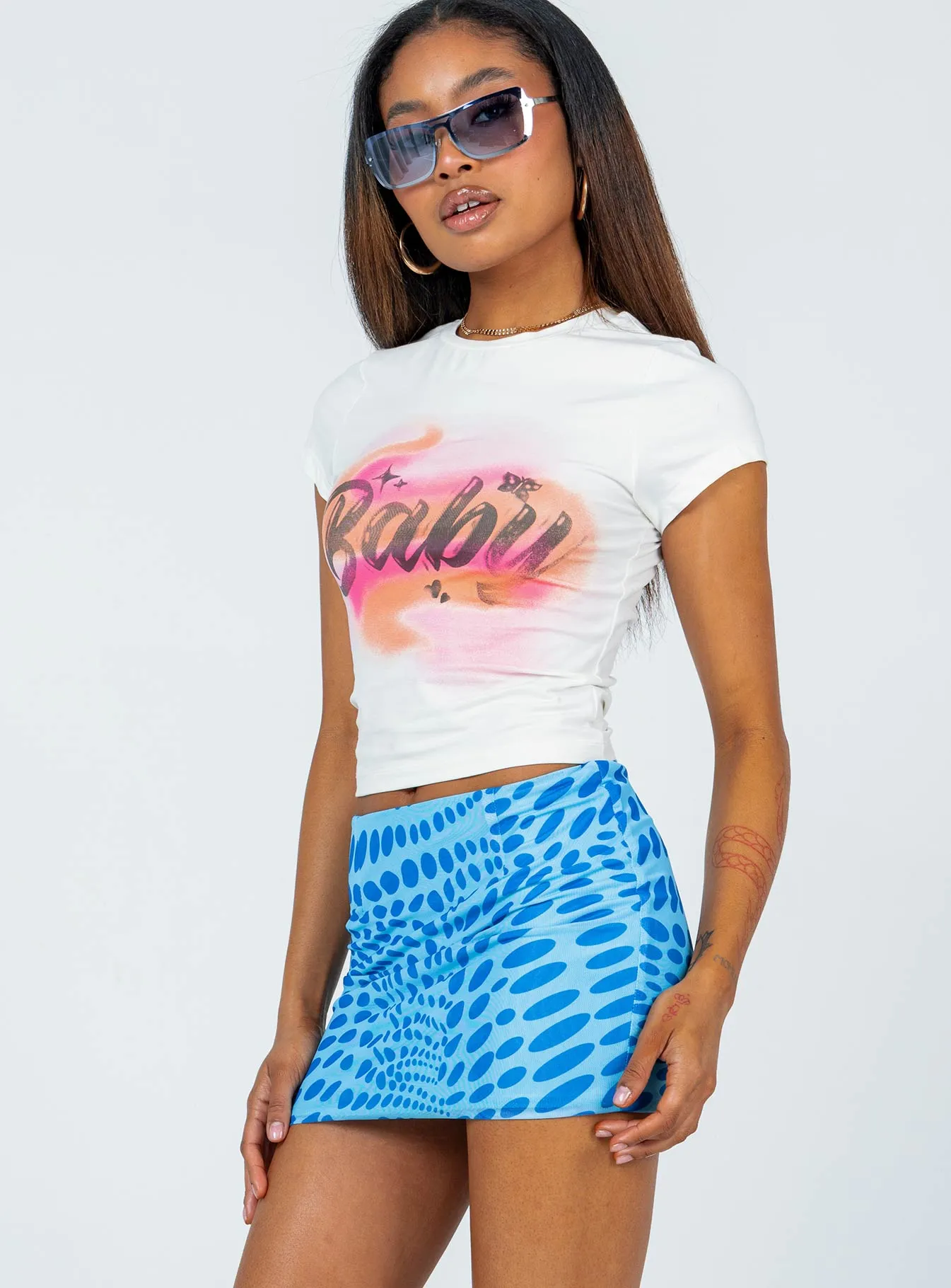 Forbidden Mini Skirt Blue Slip Resistant Waistband