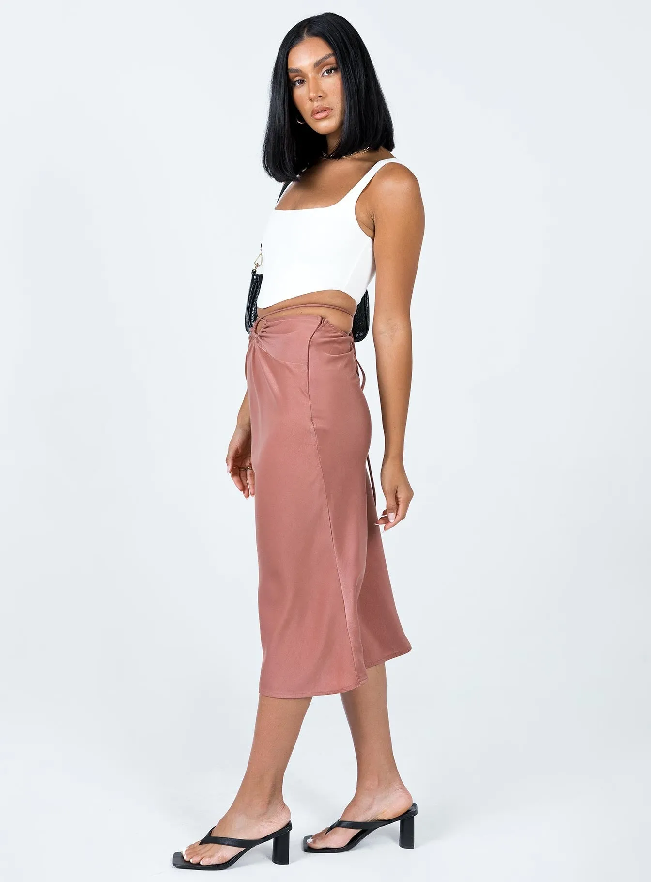 Silk Touch Seylena Midi Skirt Brown