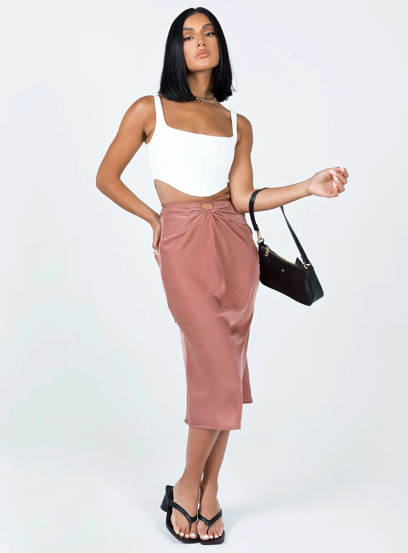 Seylena Midi Skirt Brown Reinforced Pockets