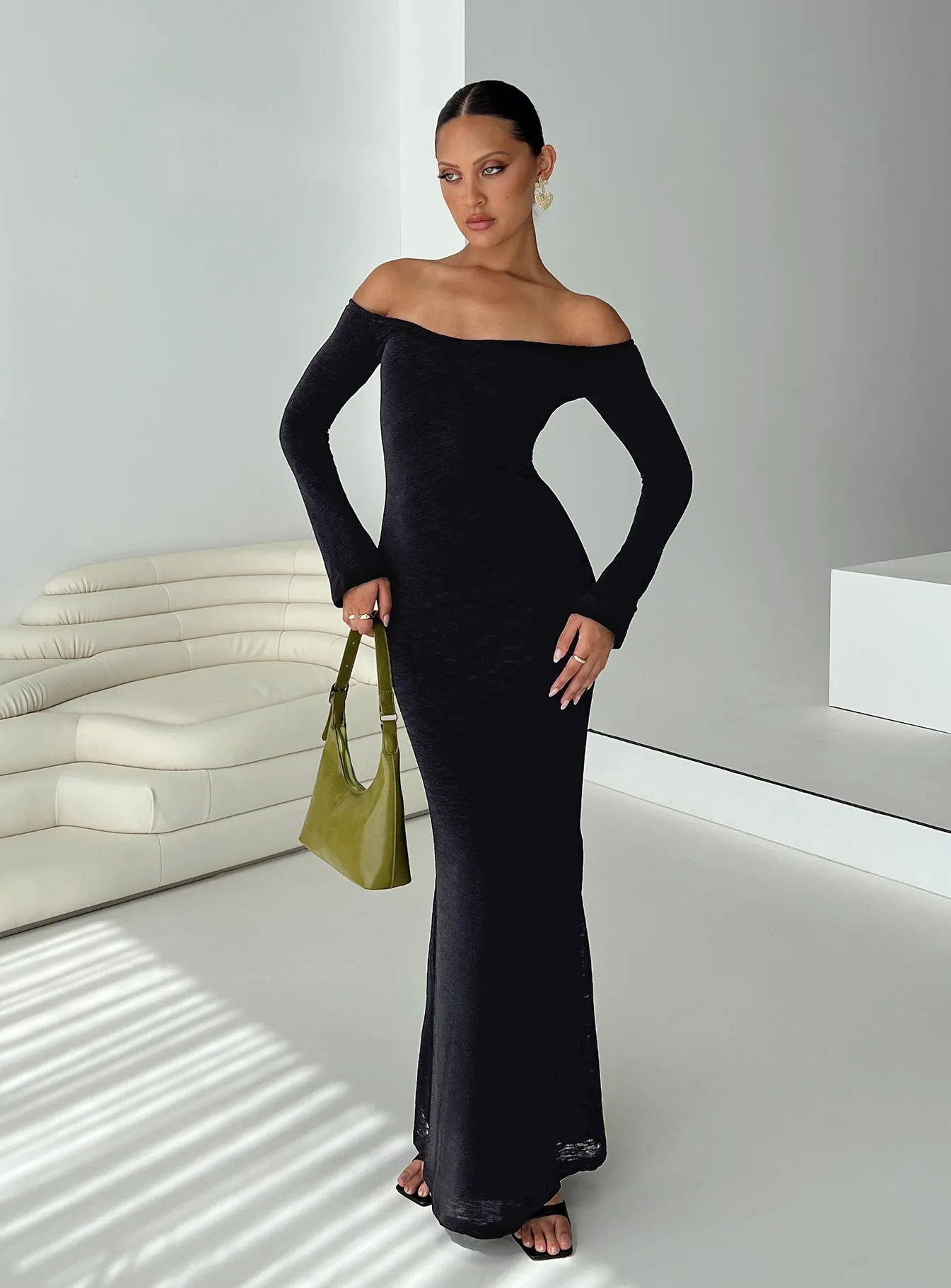 Mood Look Midi-Length Korey Off The Shoulder Maxi Dress Black