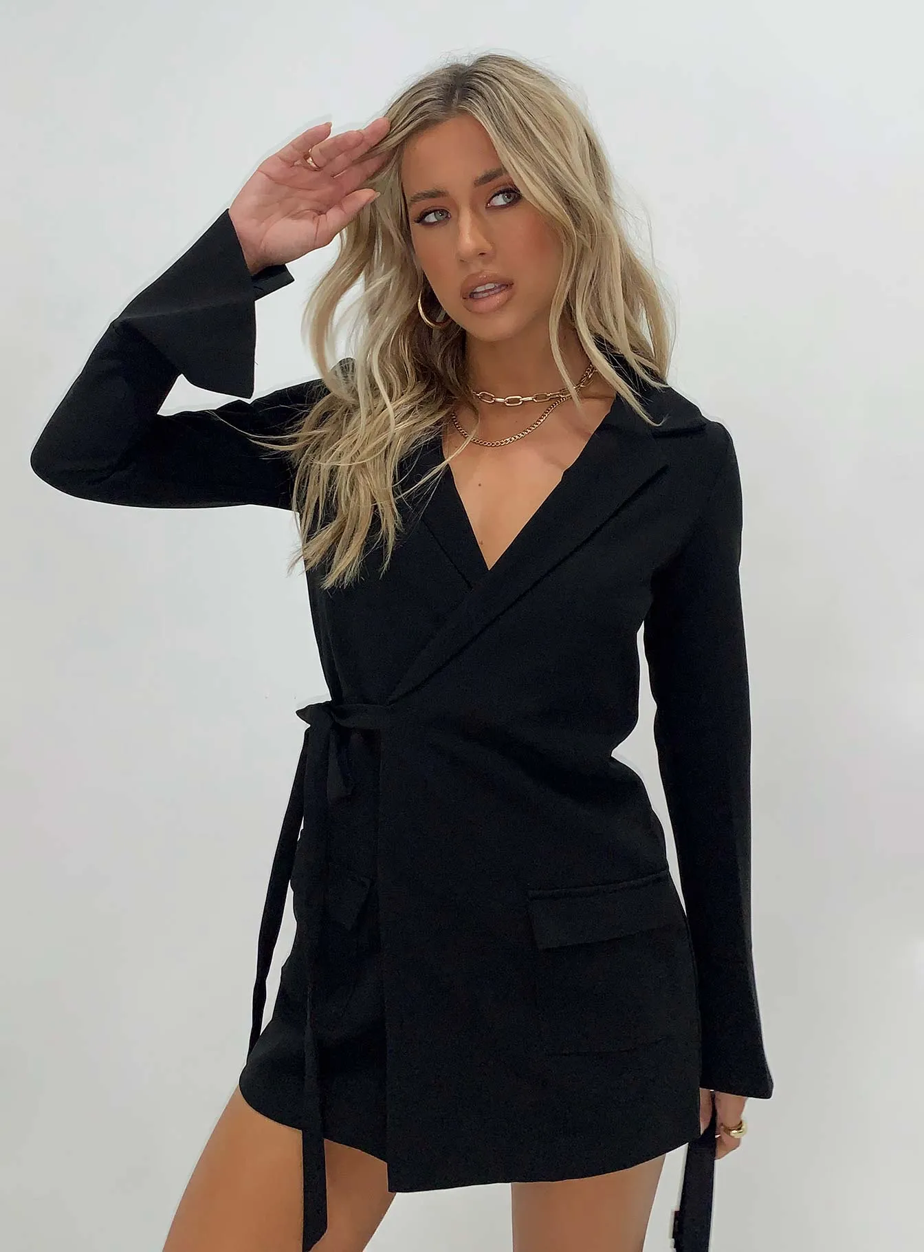 Kyah Wrap Blazer Dress Black Lux Look London Cool