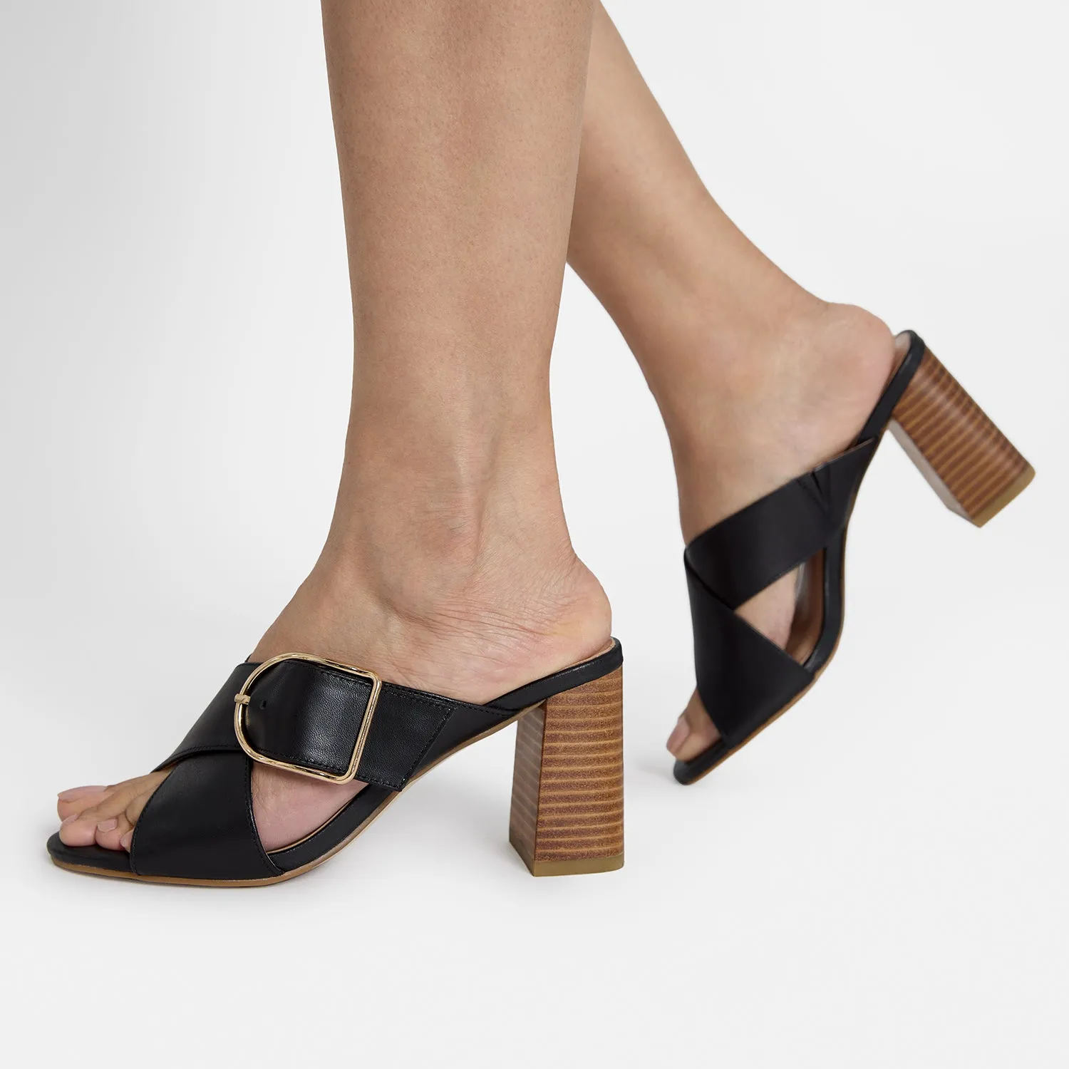 Glossy Finish Fashionable Wedges Kylie Sandal Heel | Black Leather