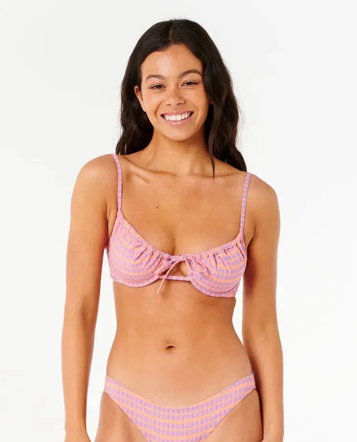 Rip Curl Womens Bikini Top Isles Plaid D-DD Balconette Abdominal Compression Zone