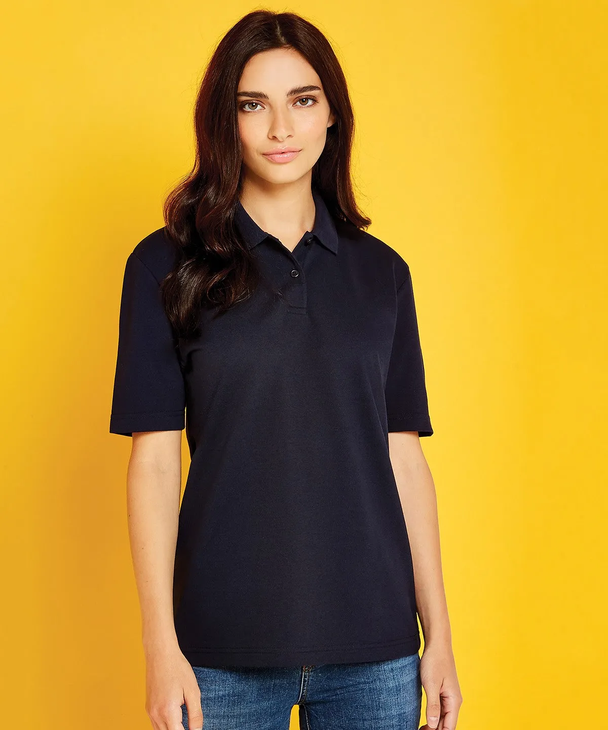 Ladies Regular Fit Workforce Pique Polo Shirt | BLACK Essential Top