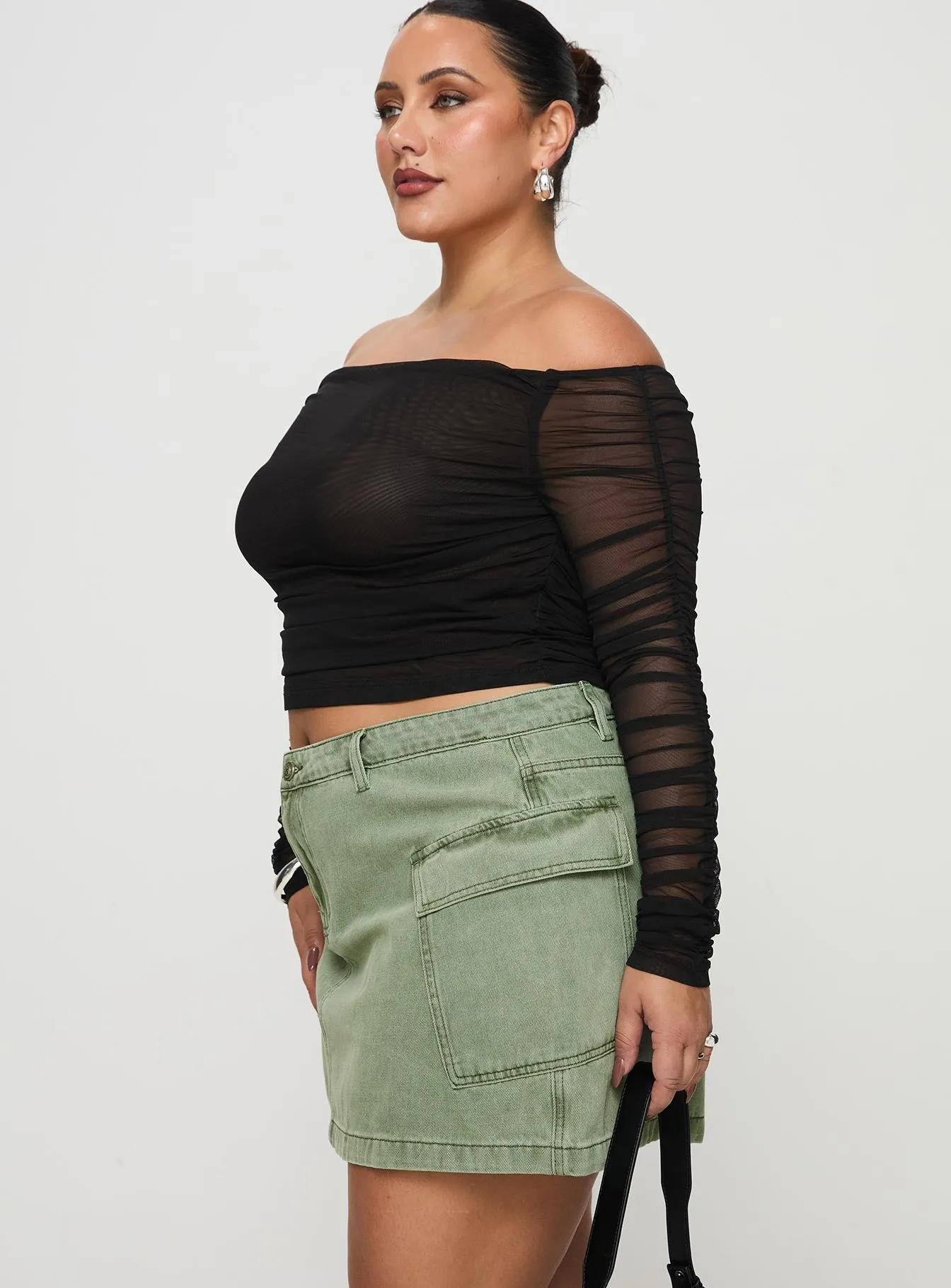 Zakai Cargo Denim Mini Skirt Green Curve Light Flow Fresh Aesthetic
