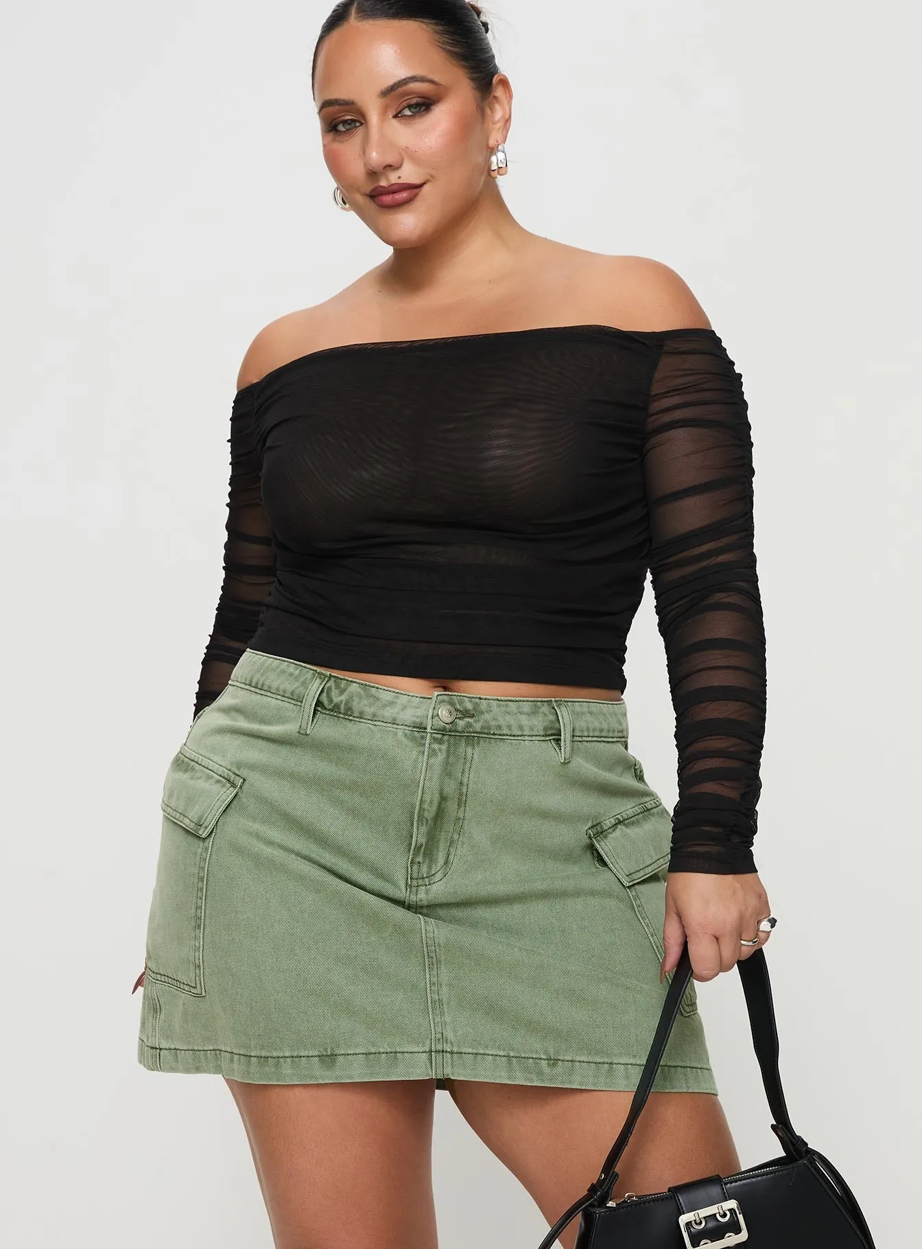 Zakai Cargo Denim Mini Skirt Green Curve Light Comfort Vibe Ready