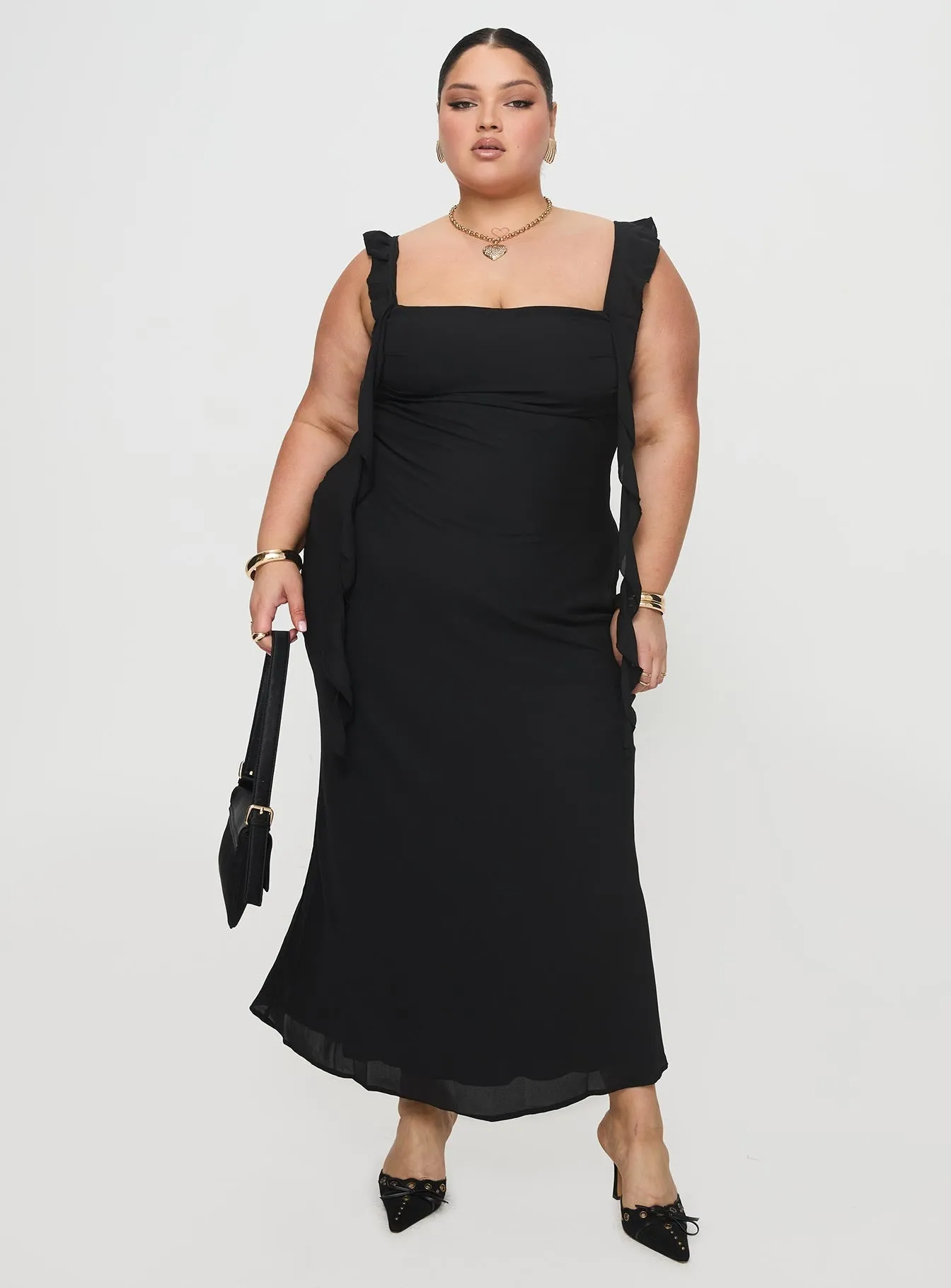 Lanai Maxi Dress Black Curve V Neckline Earthy Hue