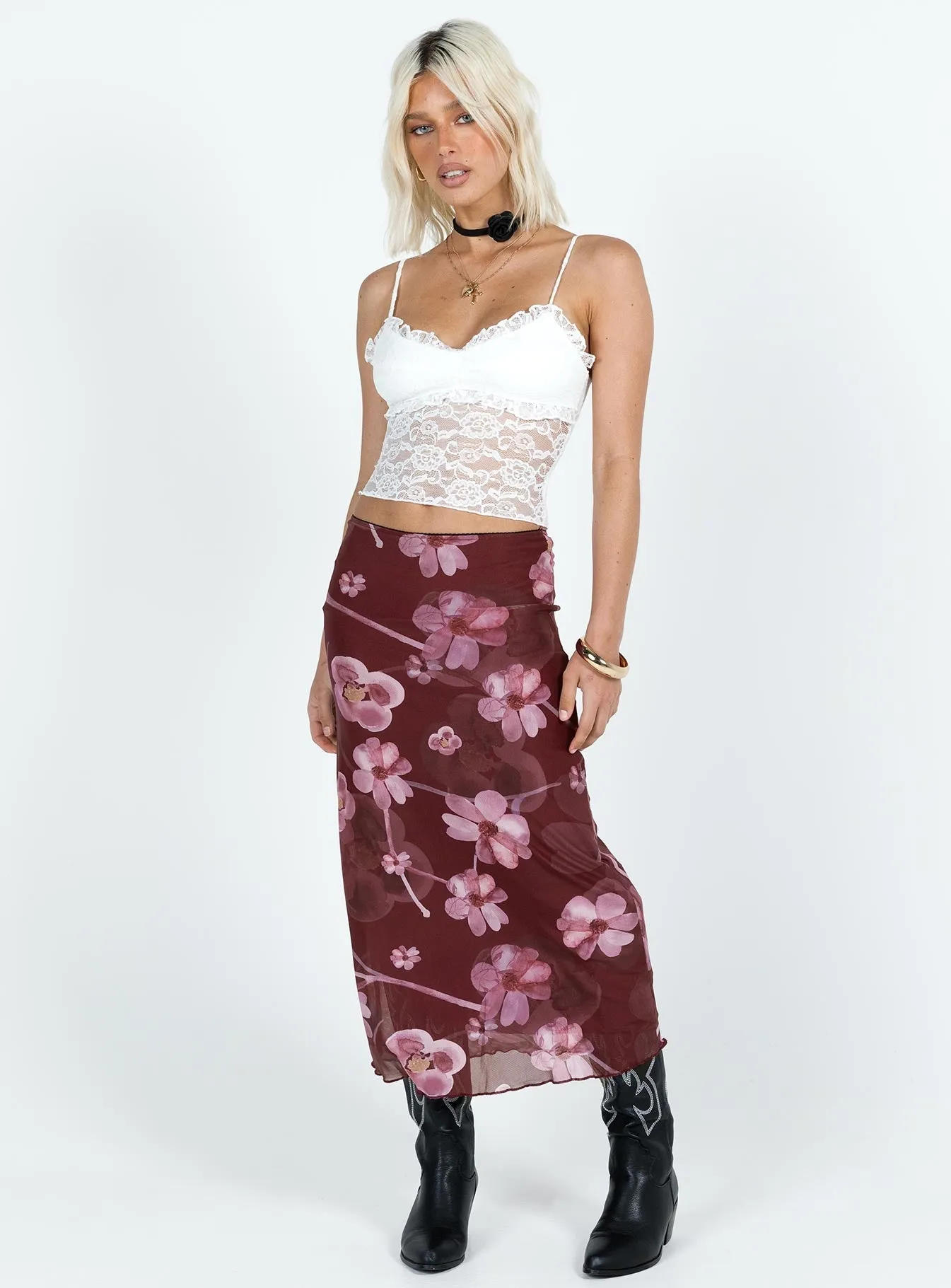 Silk Touch Lassie Midi Skirt Purple Floral