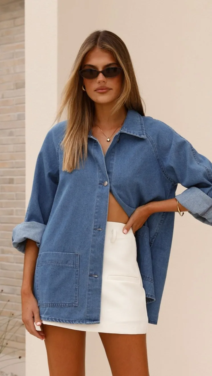 Laura Denim Jacket - Mid Wash Hiking Trail Outfit