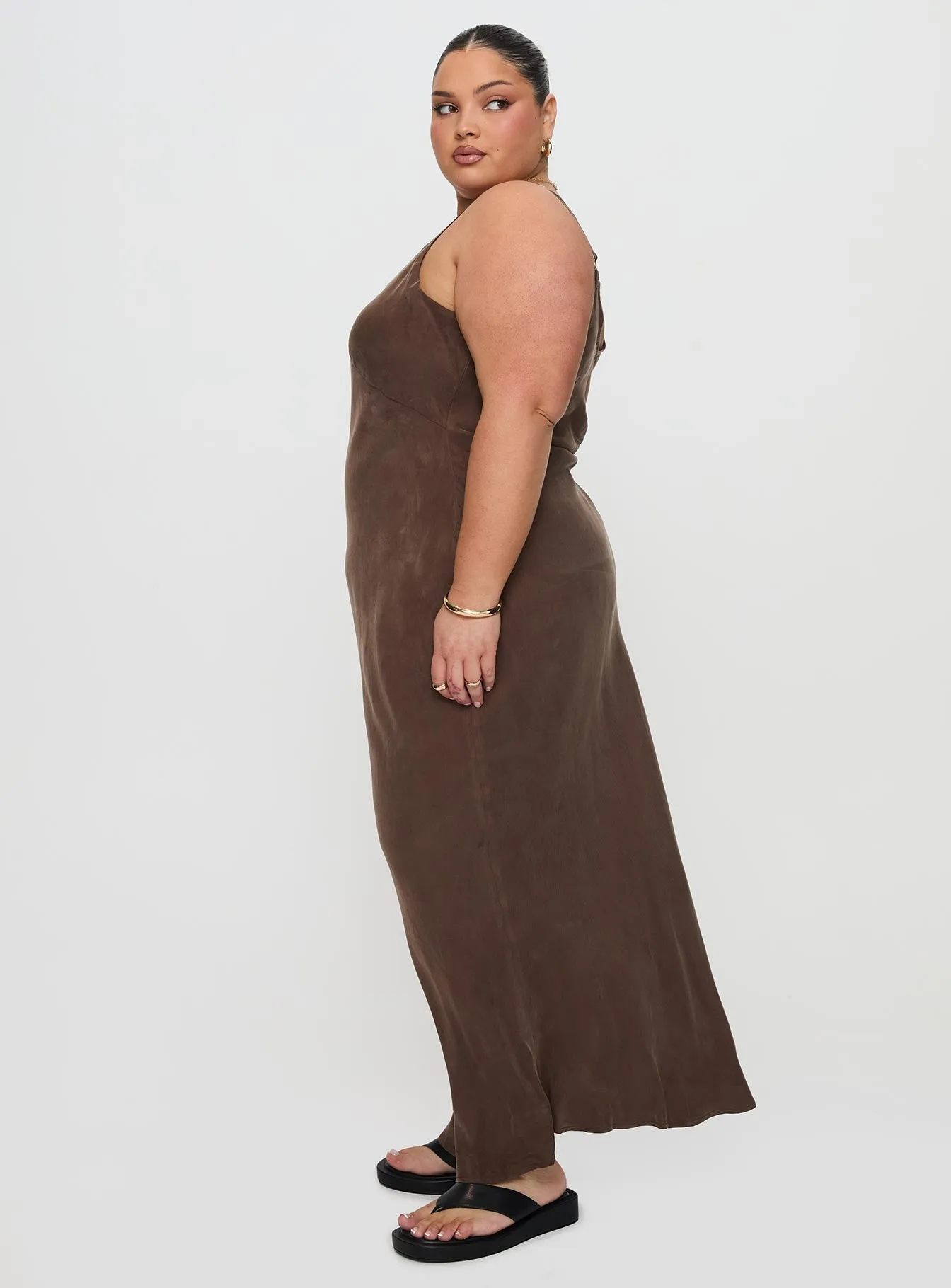 Hidden Pocket Trendy Design Laurette Maxi Dress Brown Curve
