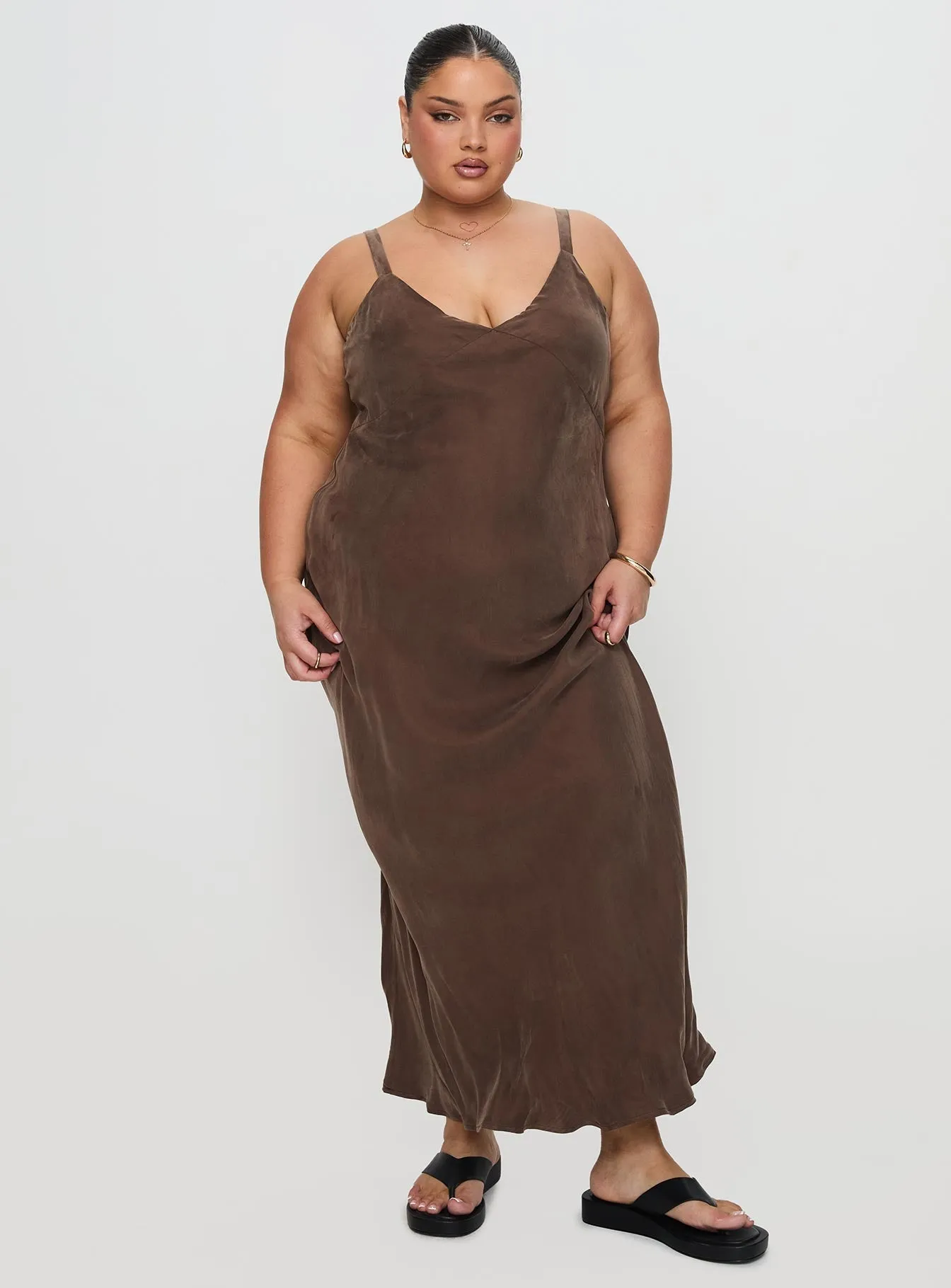 Puff-Sleeve Laurette Maxi Dress Brown Curve