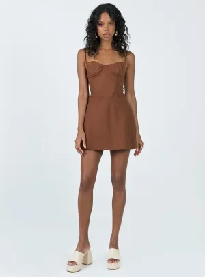 Upgrade-Option Modest Look Lesley Mini Dress Brown