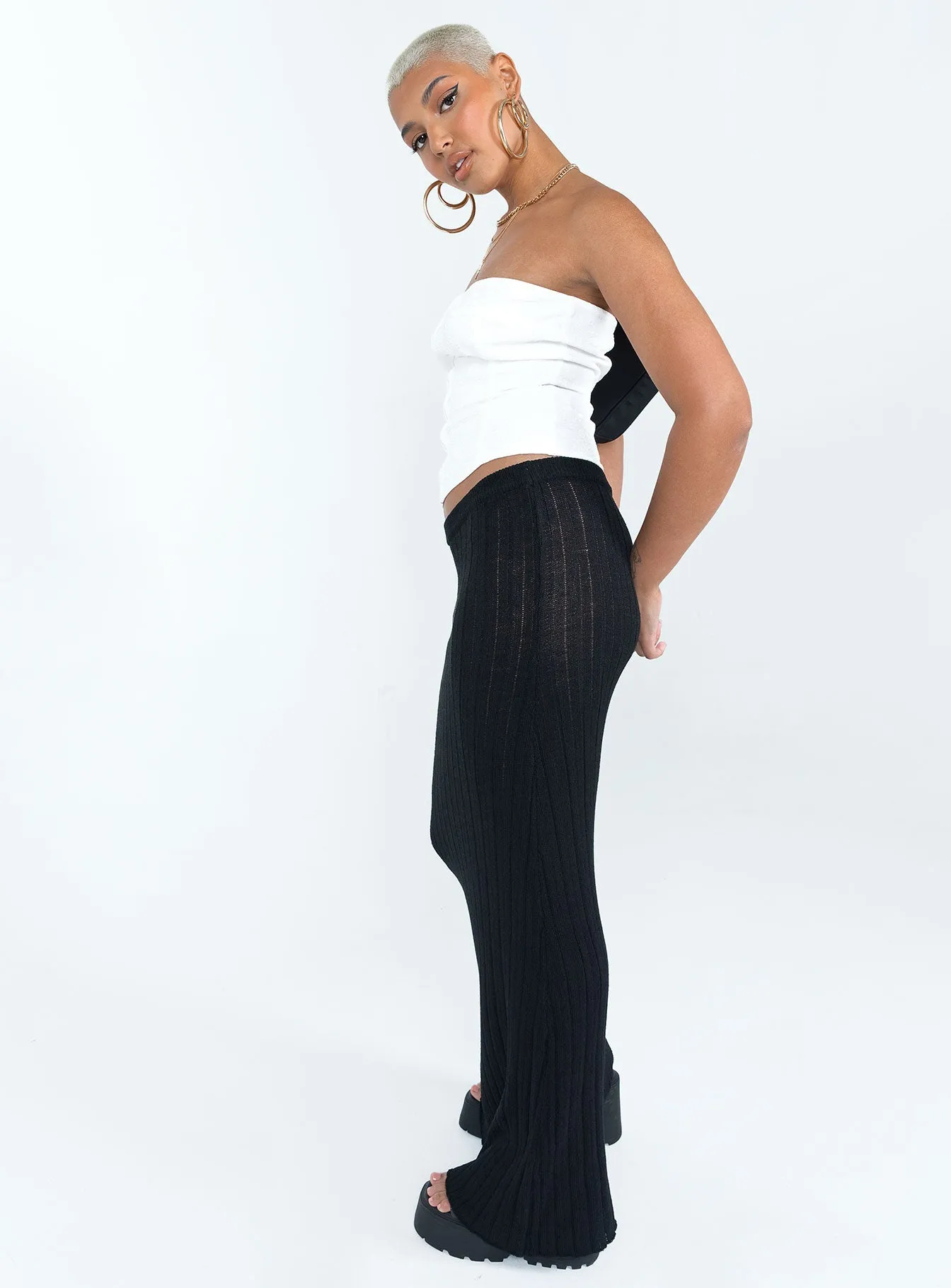 Belle Knit Maxi Skirt Black Button Fastenings