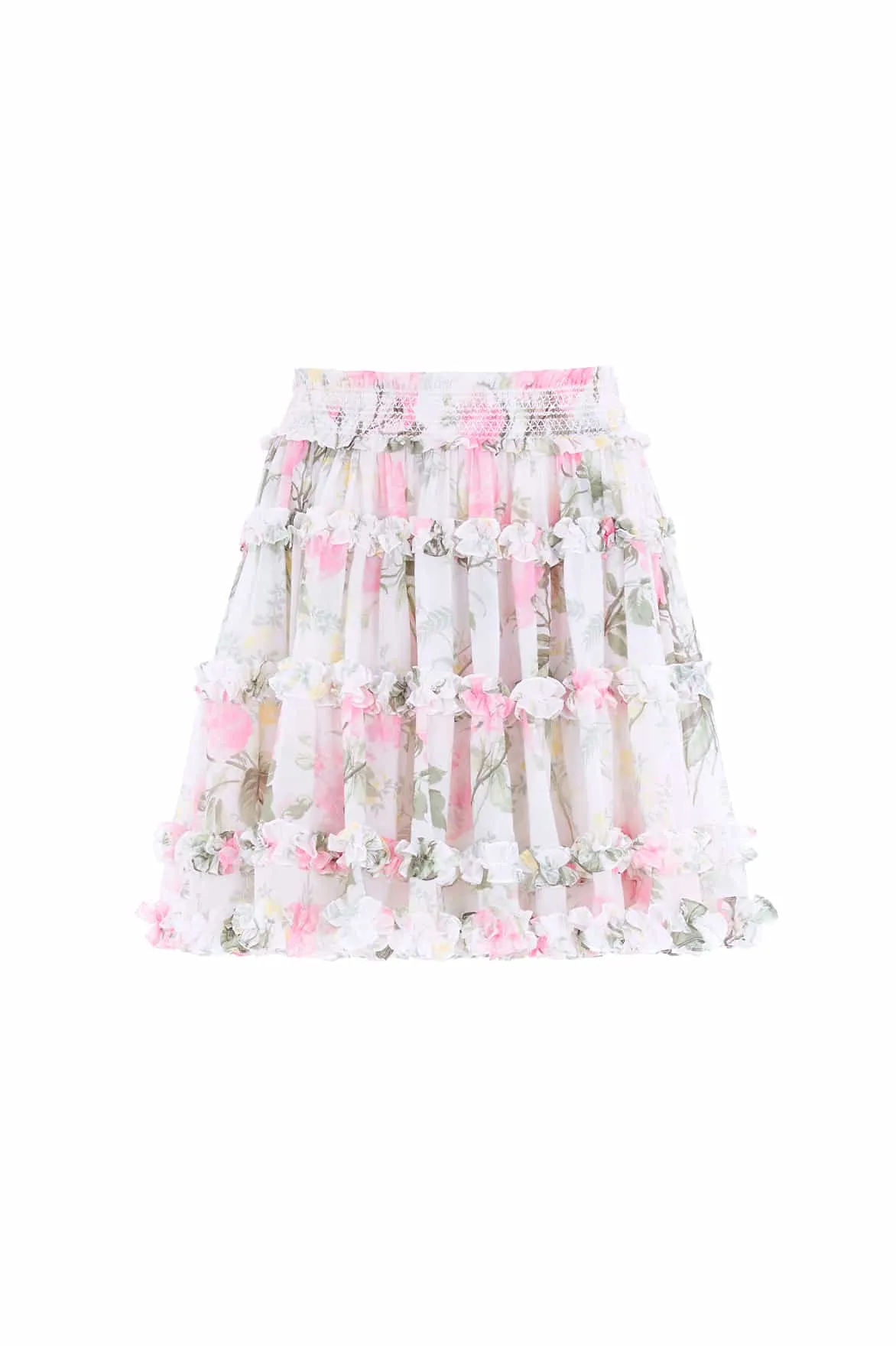 Rose Chiffon Smocked Mini Skirt Crisp Edge Retro Style
