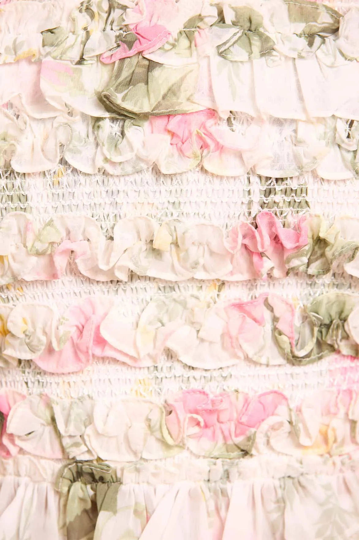 Button Fastenings Rose Chiffon Smocked Mini Skirt