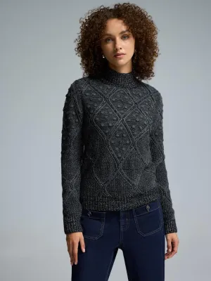 Mock Neck Pom Pom Detailed Sweater Interlock Weave