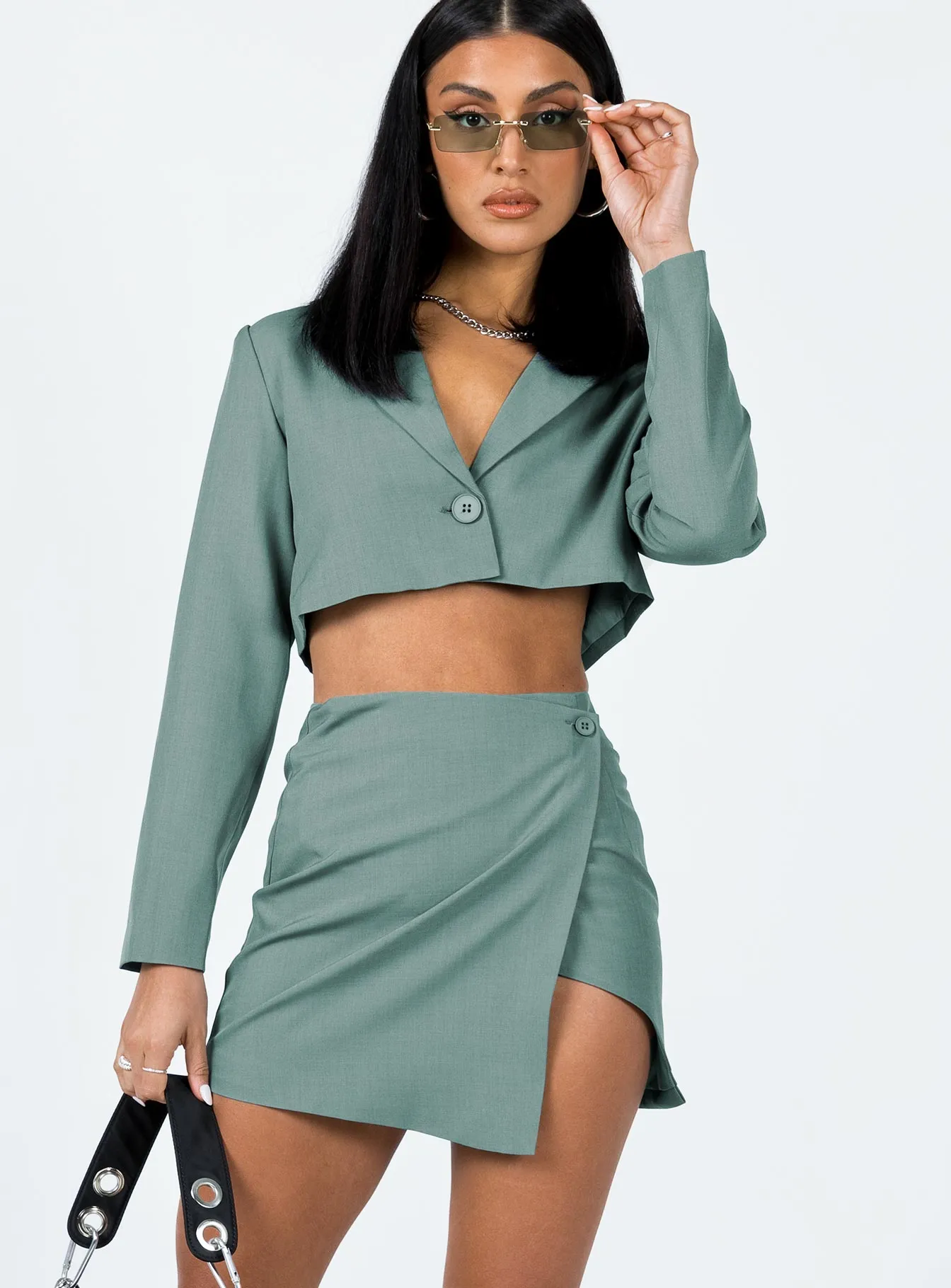 Contrast Stitching Photoshoot Ready The Reggie Mini Skirt Slate