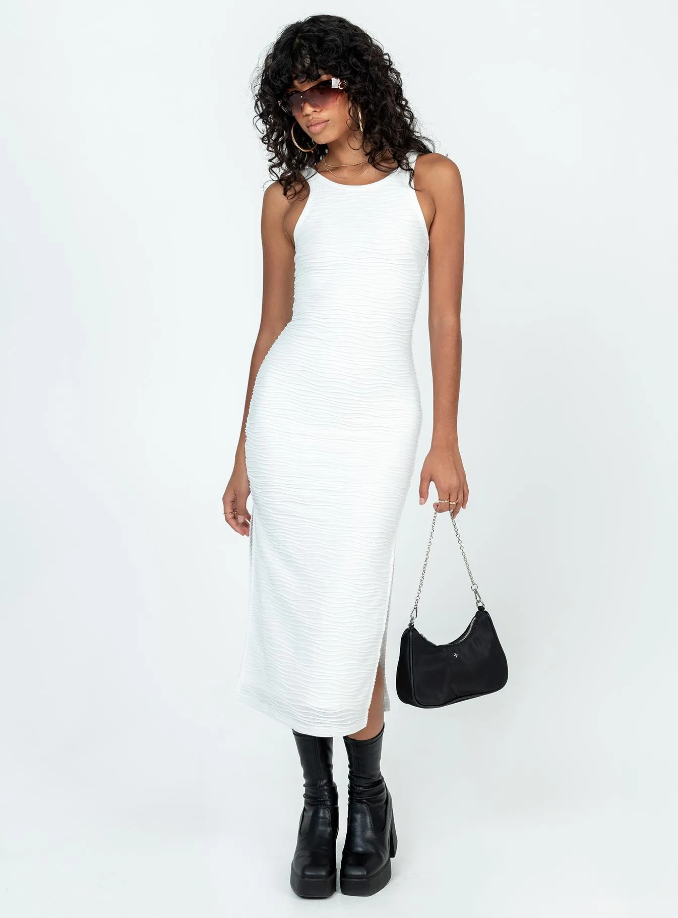 Lazar Midi Dress White Calm Drape Lined interior