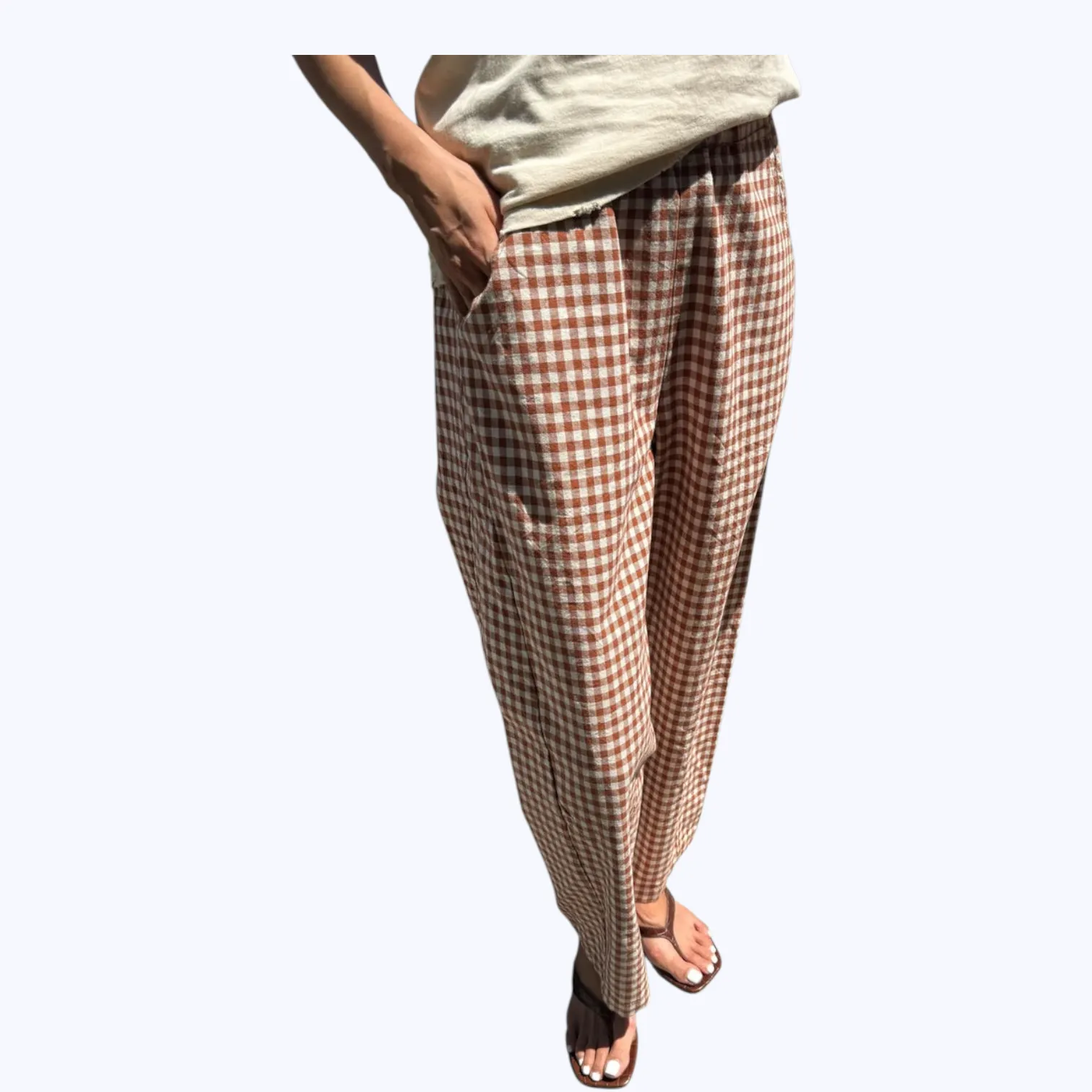 Le Bon Shoppe Arc Pants Cinnamon Gingham Sleek Comfort TearResistantPanels