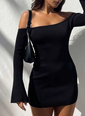 soft elegance Shine Soft Parisa Long Sleeve Mini Dress Black Tall