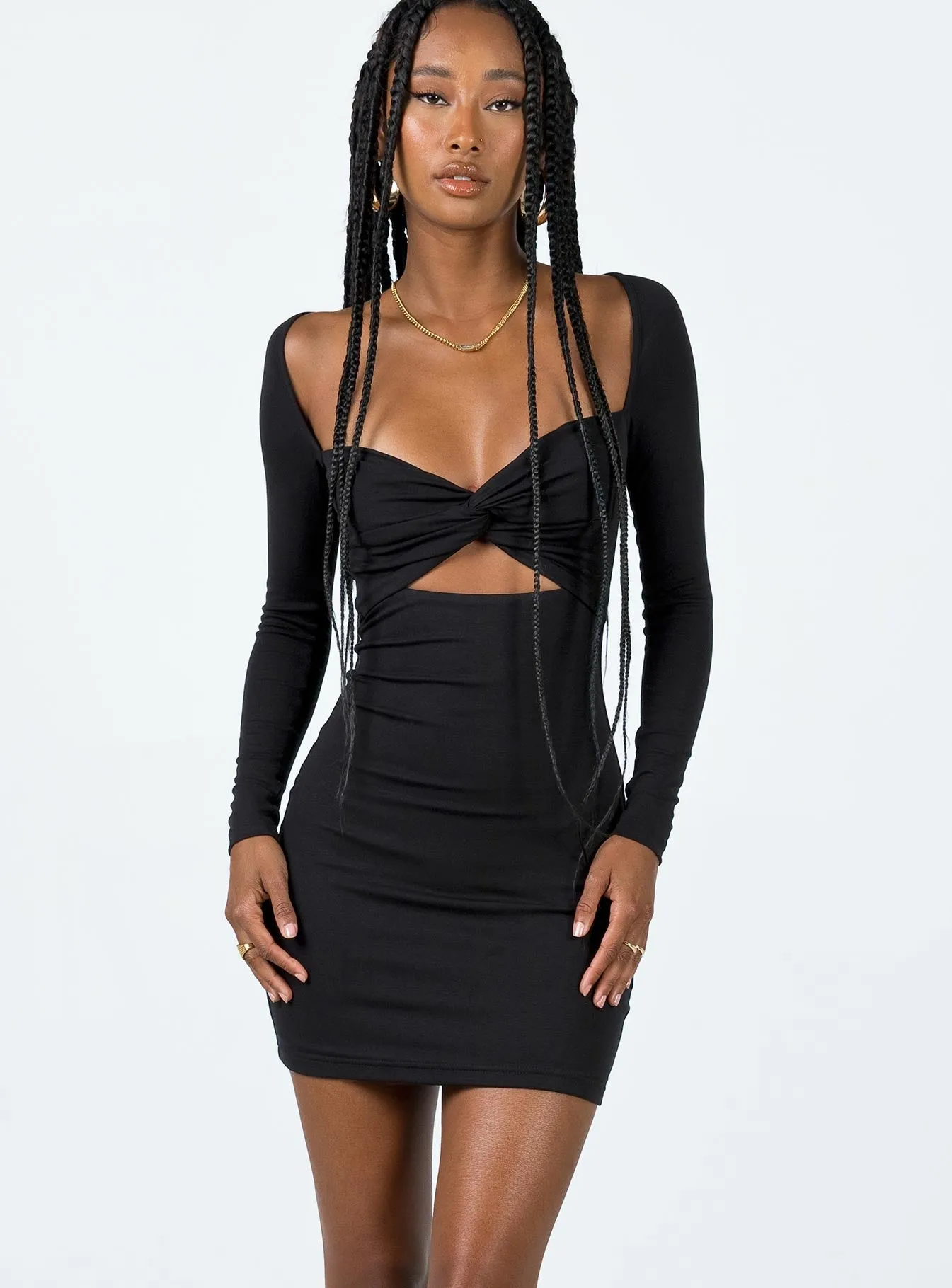 Form Flow Drawstring-Waist Lennel Mini Dress Black