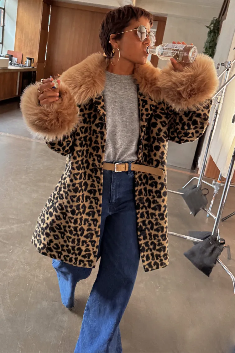 Leopard Coat with Faux Fur Trims Lightweight Feel