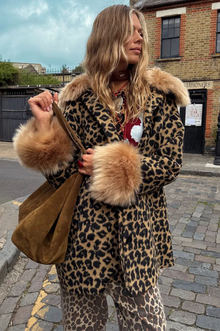 Leopard Coat with Faux Fur Trims Refined Style