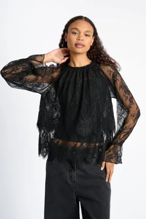 Urban Fashion Tiered Blouse in Black Lace