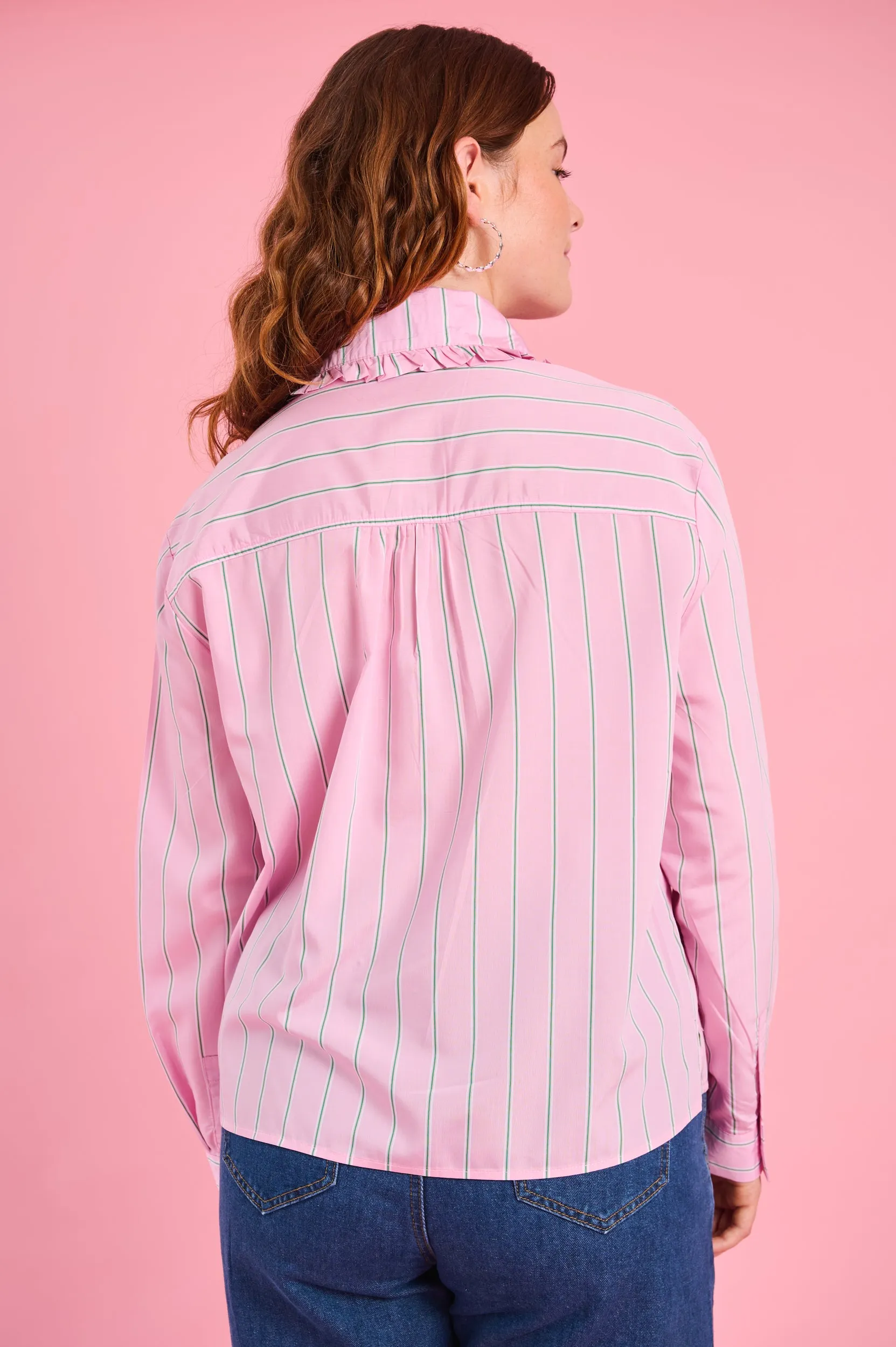 Casual Essentials Wear Peter Pan Collar Shirt in Pink Stripe