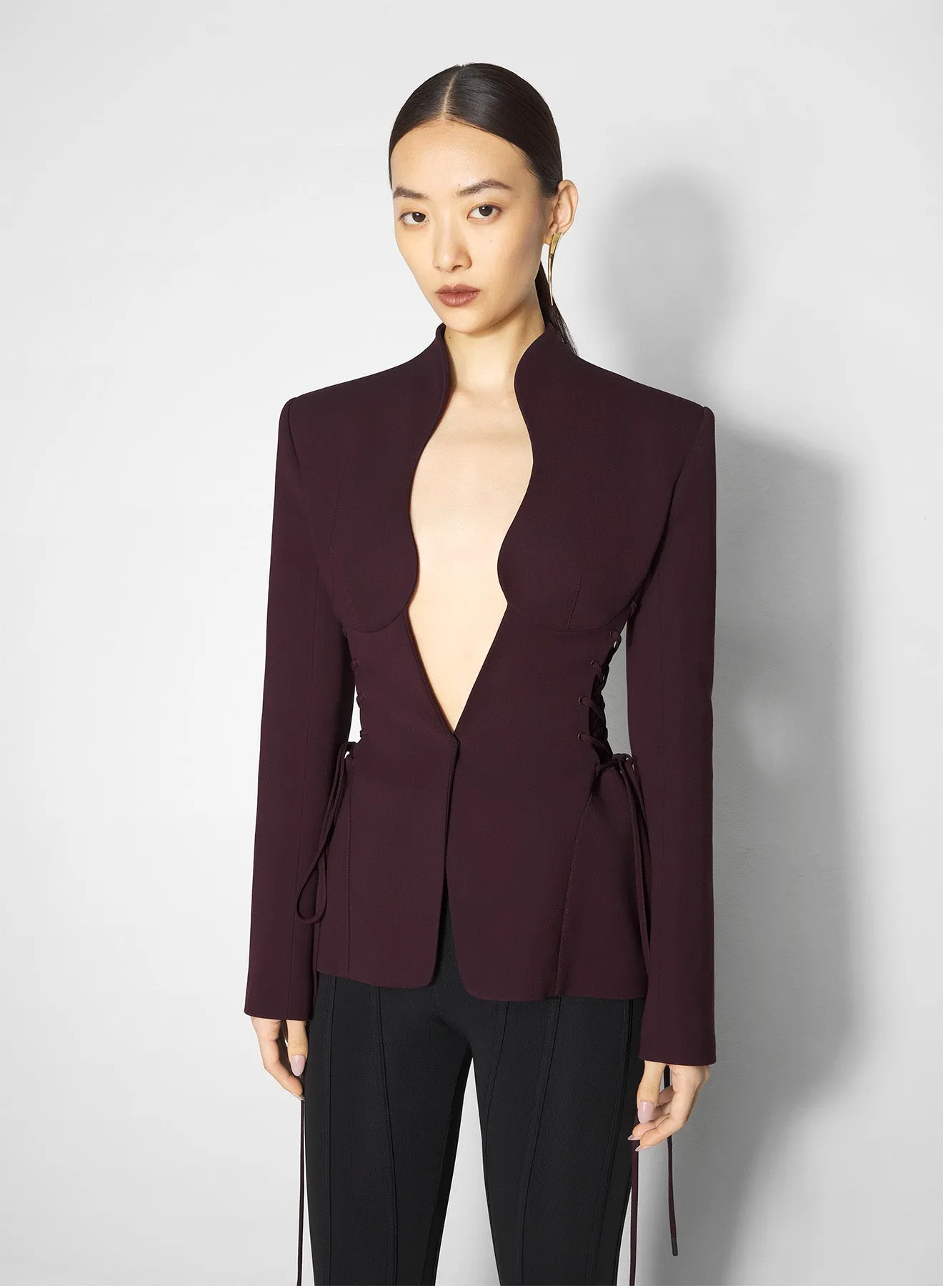 Durable AbrasionResistant Panels burgundy sculptural laced jacket
