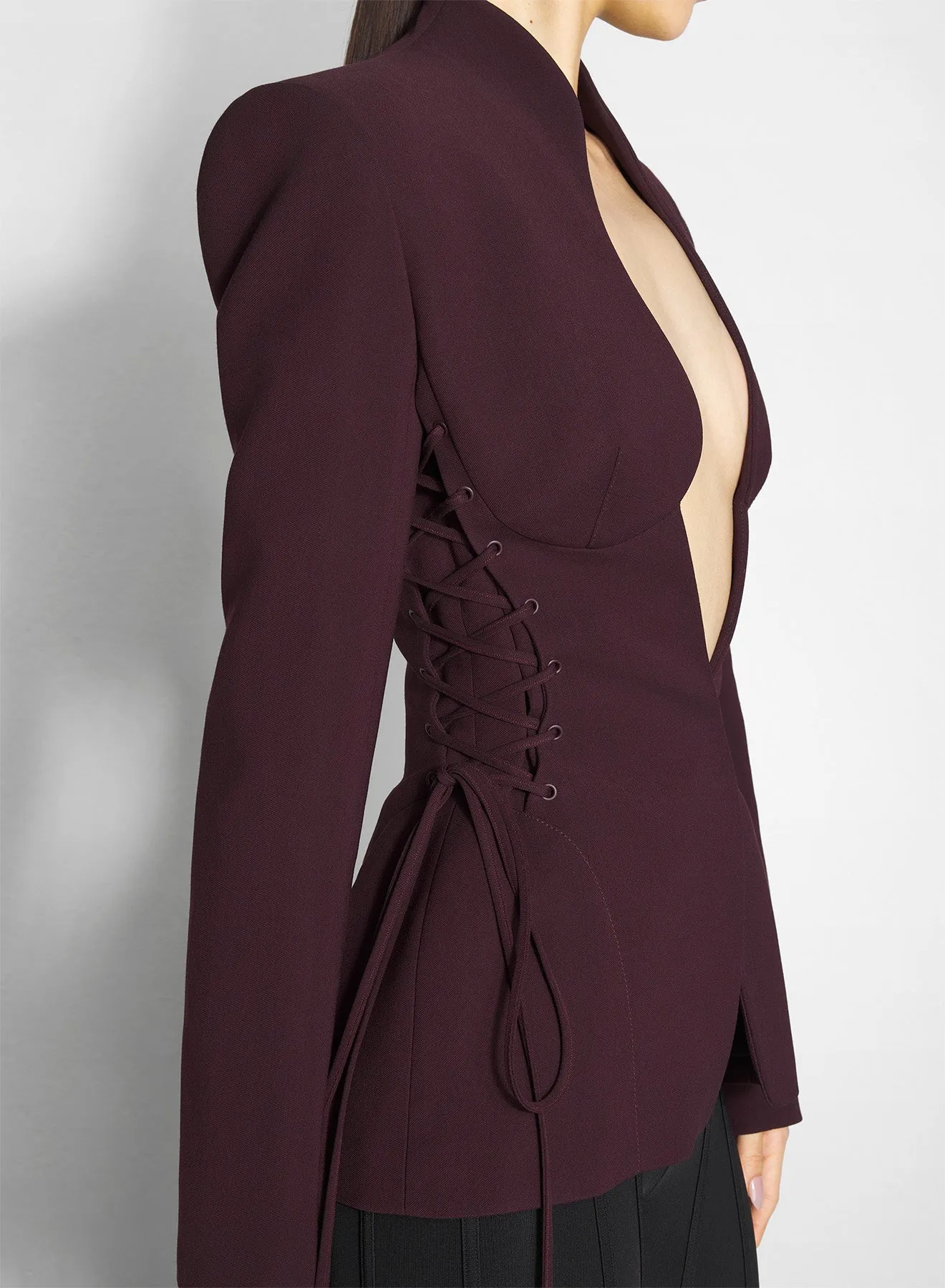 burgundy sculptural laced jacket Elastic Cuff Adjustment AllPurposeFastening