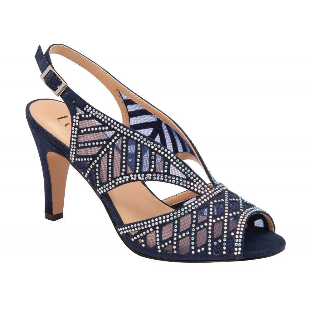 Lotus Womens Shoe Natalia Navy/Diamante Stacked Heel