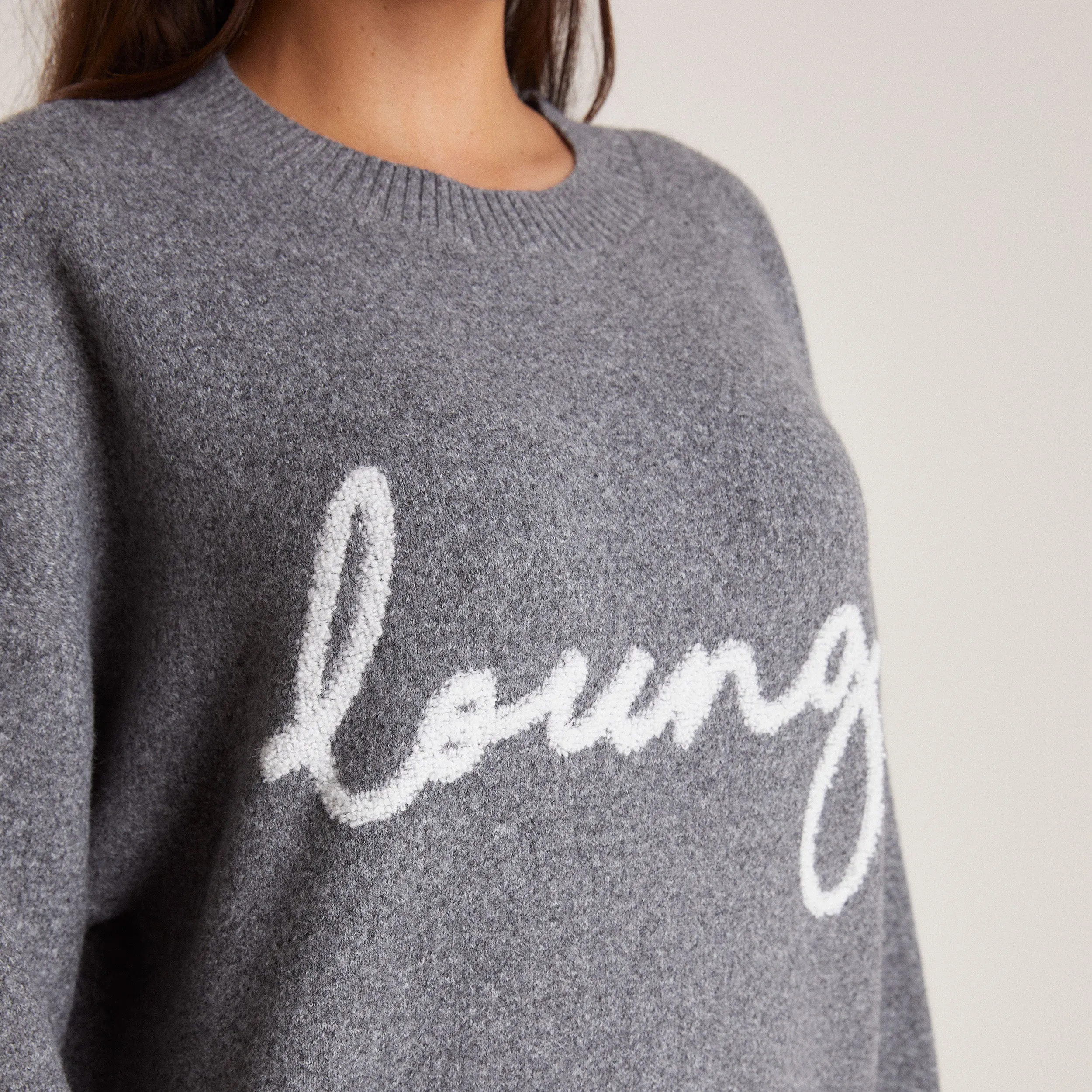 Lounge Knitted Crew Neck Jumper - Grey Cozy Warmth