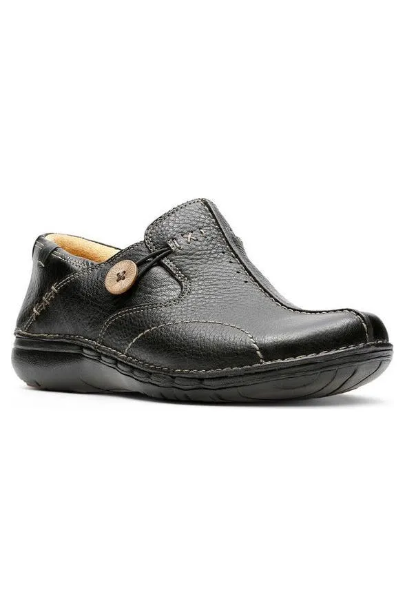 Clarks Un Loop Black leather Breathable Beach Walk