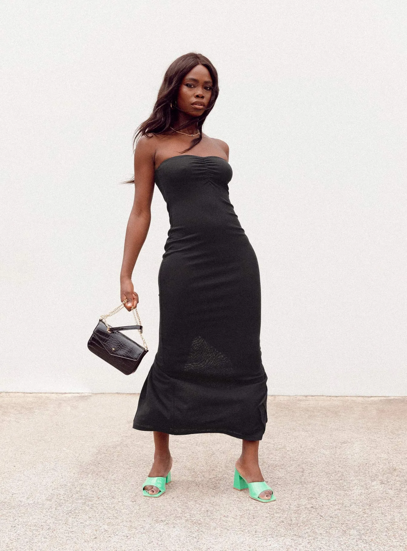 Bust-Enhancing Fit Clean Charm Strapless Maxi Dress Black