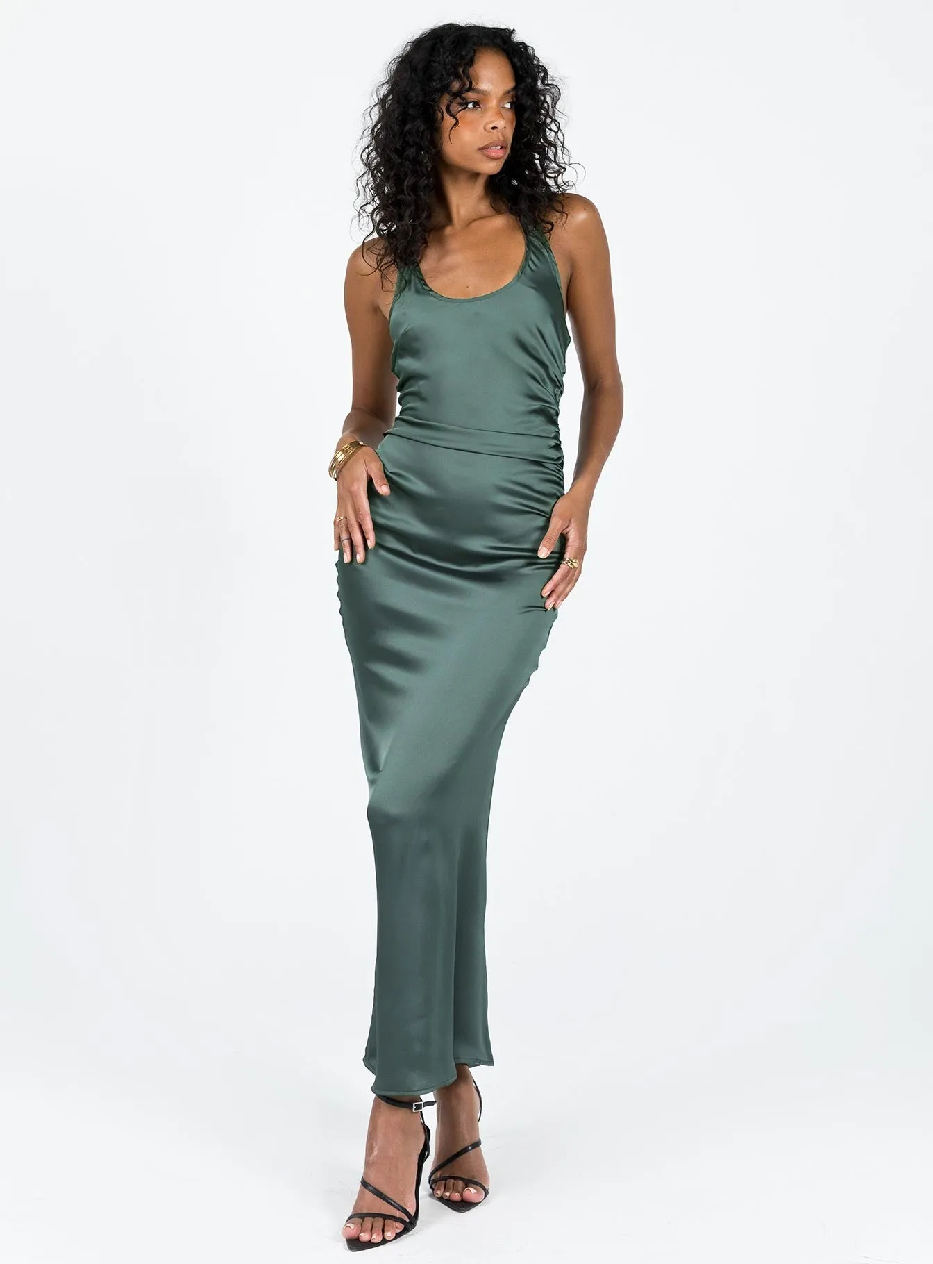 Kodiak Halter Maxi Dress Green Timeless Waist Fit